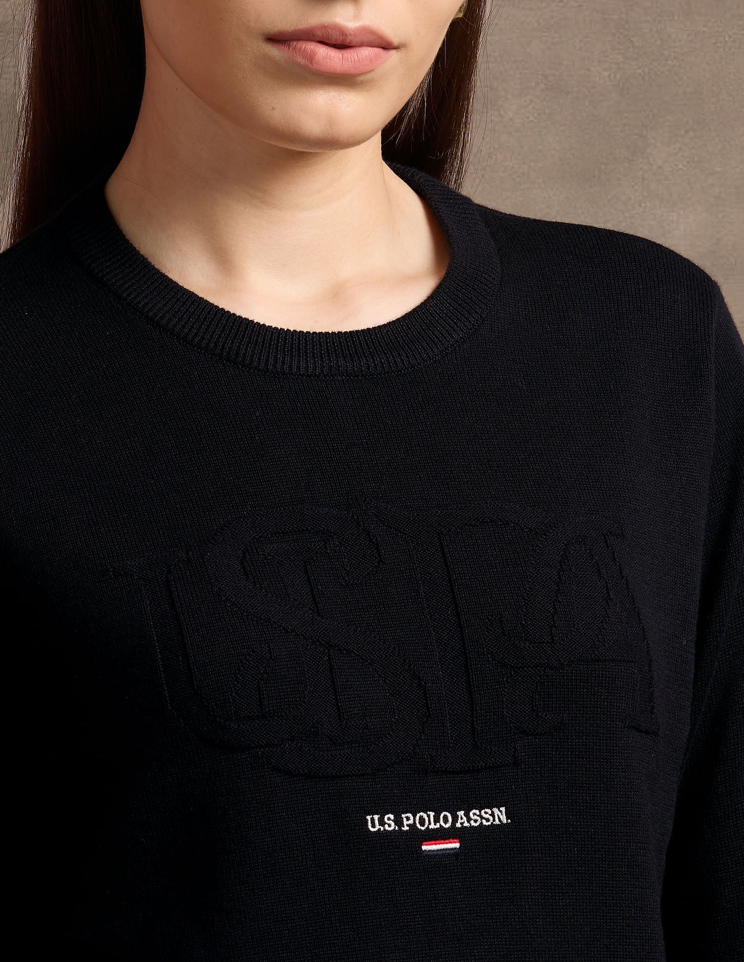 Typographic Branding Crew Neck Sweater Balck - U.S. Polo Assn. India | Large