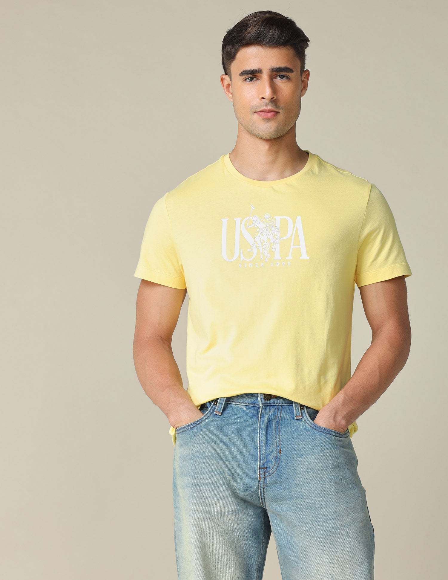 Brand Printed Regular Fit T- Shirt Light Yellow - U.S. POLO ASSN. | Large