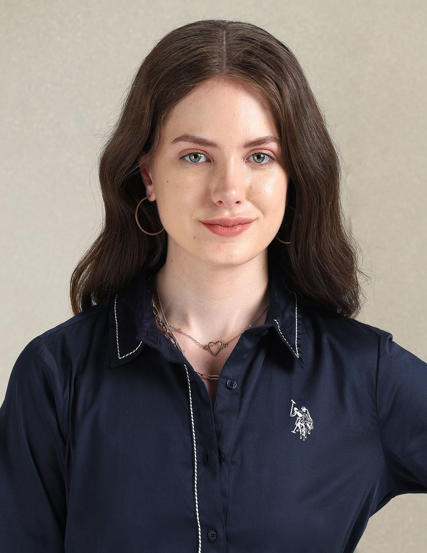 Contrast Saddle Stitch Cotton Shirt Navy - U.S. POLO ASSN. | Large