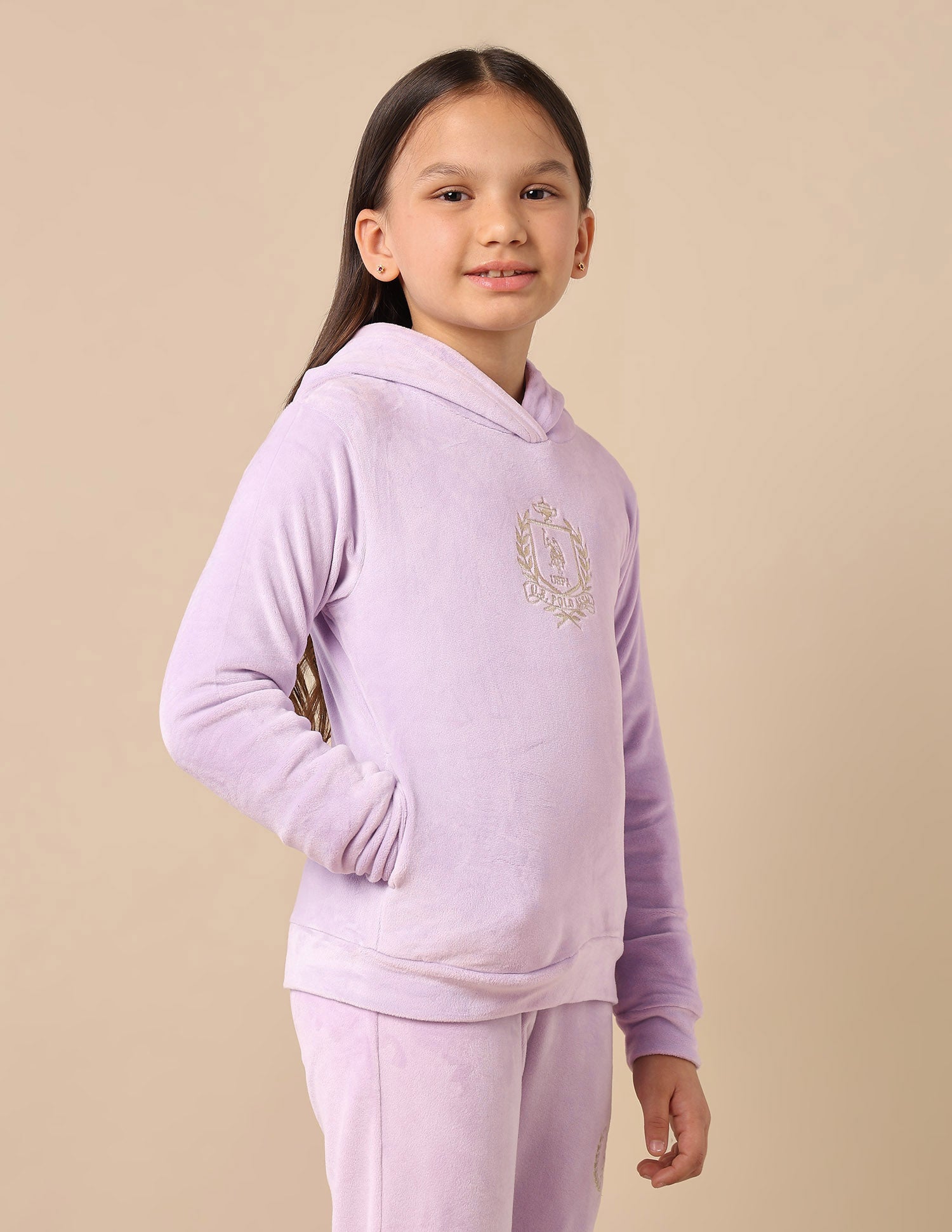 Girls Embroidered Logo Hooded Sweatshirt Light Purple - U.S. POLO ASSN. | Large