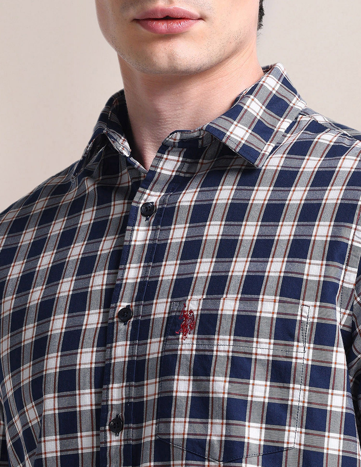 Tartan Checked Twill Cotton Shirt NAVY BLUE - U.S. Polo Assn. India | Large