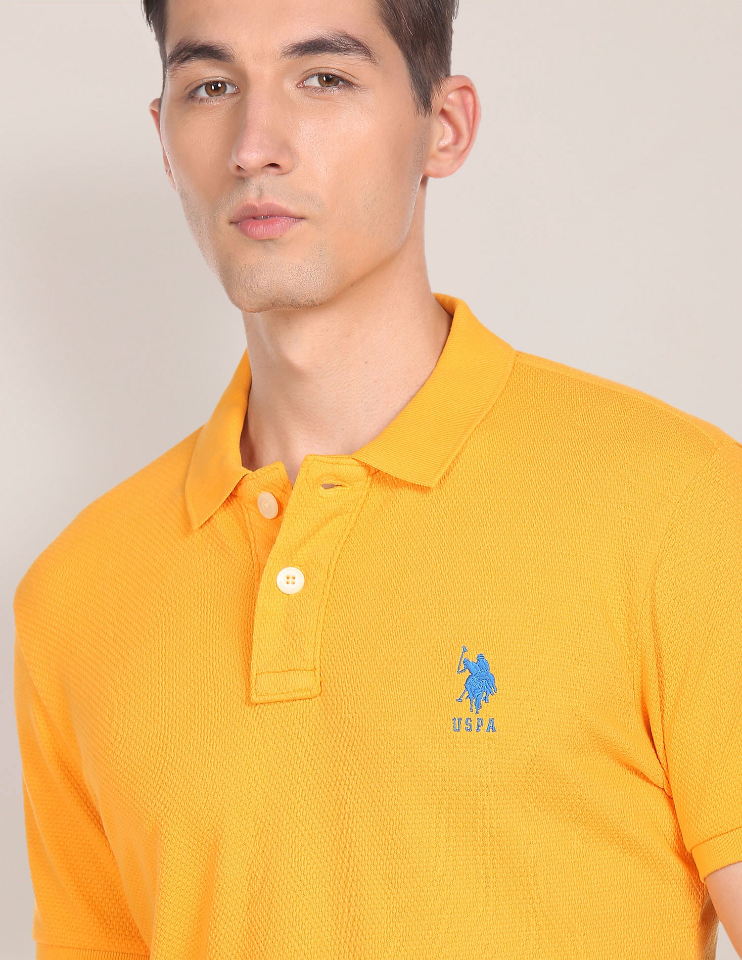 Cotton Solid Polo Shirt Yellow - U.S. Polo Assn. India | Large