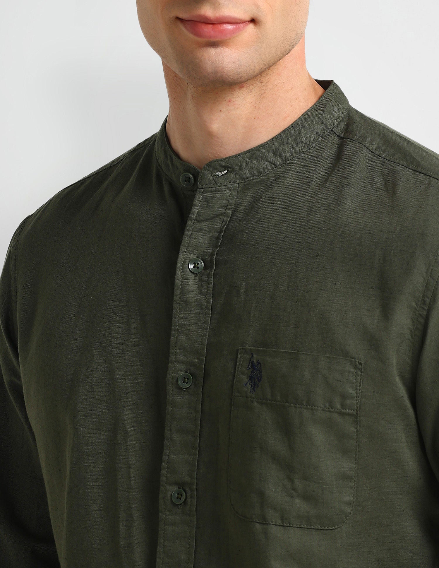 Slim Fit Solid Shirt Olive - U.S. Polo Assn. India | Large