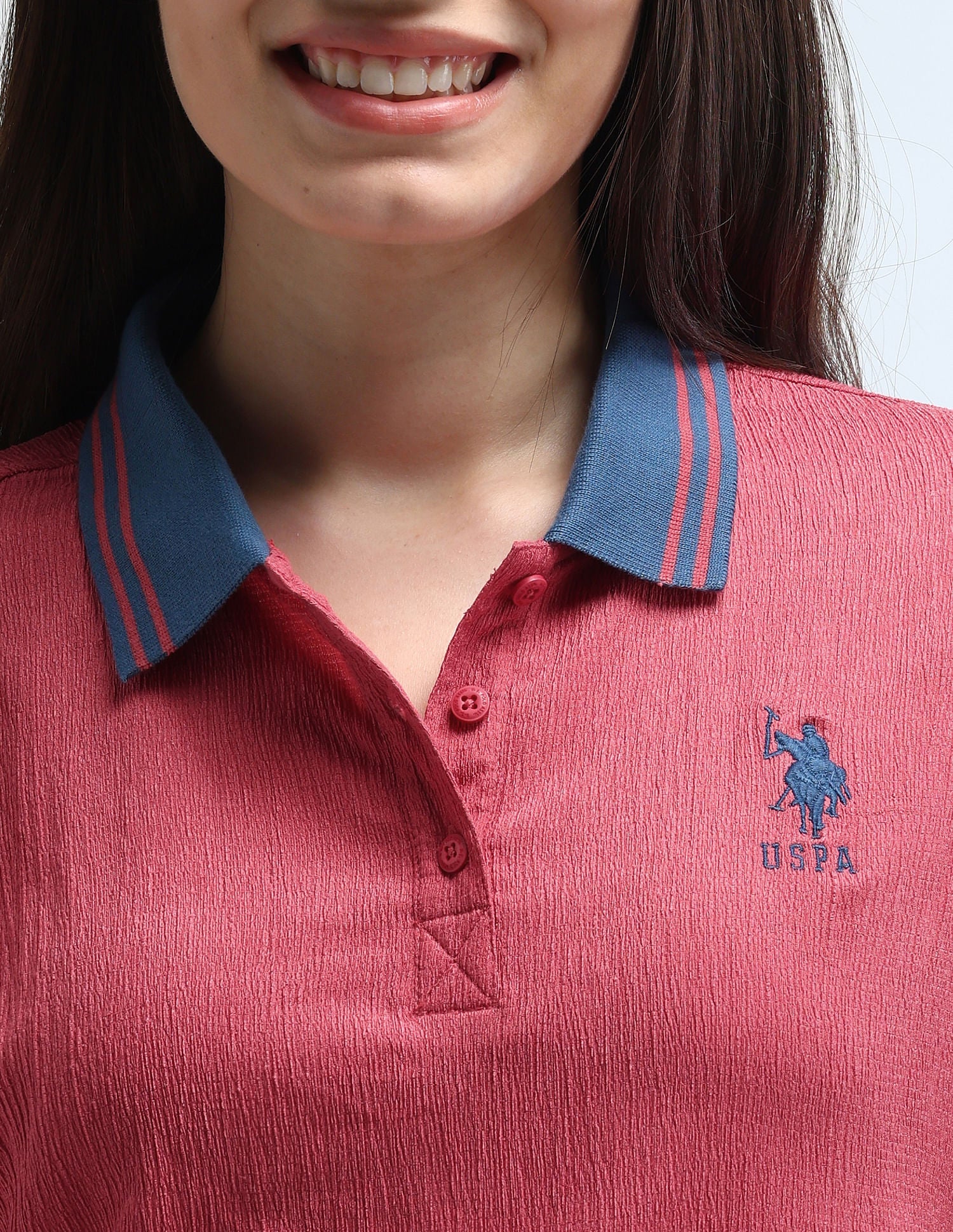 Contrast Collar Textured Polo Shirt Dark Pink - U.S. POLO ASSN. | Large