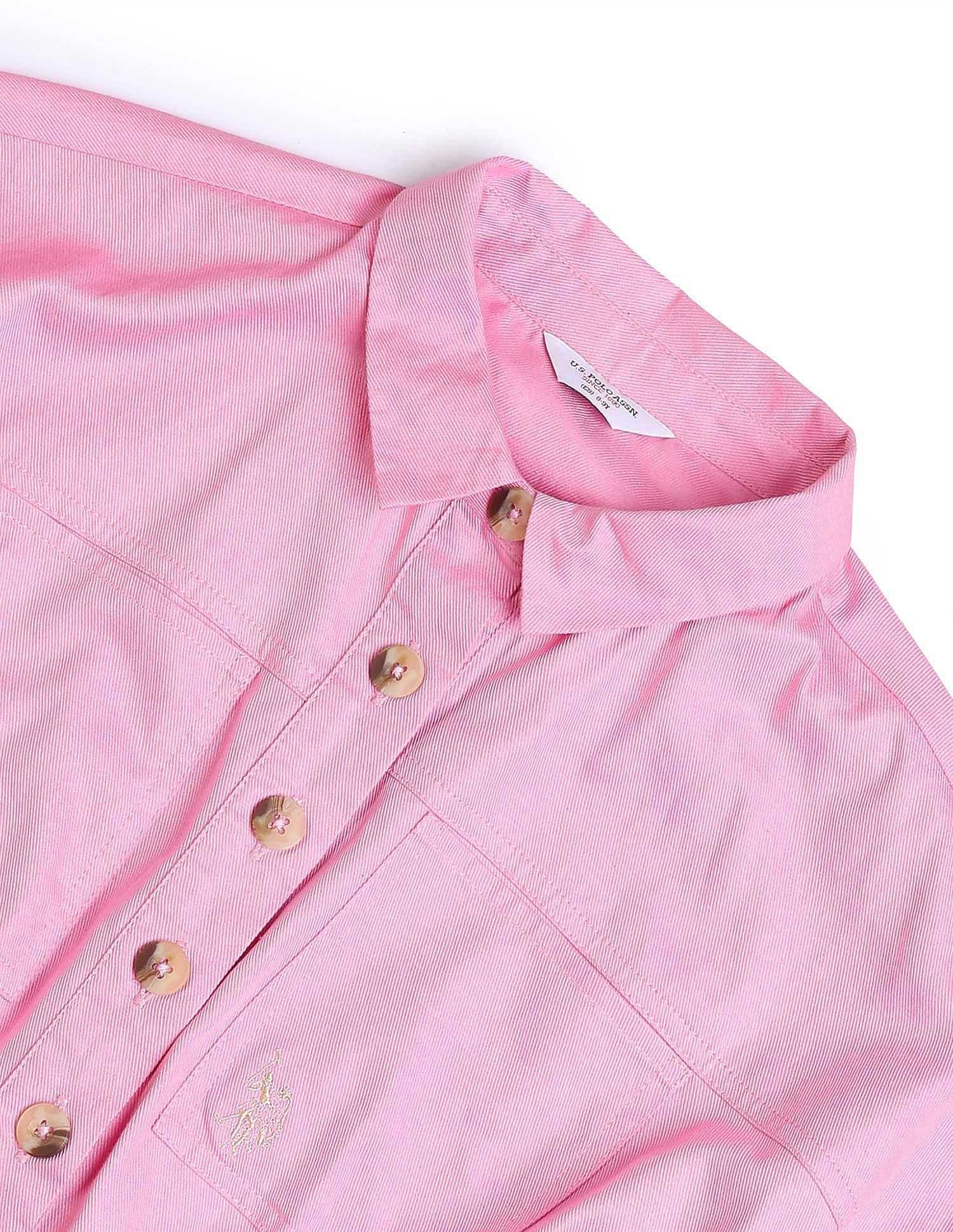 Girls Chambray Shirt Dress Pink - U.S. POLO ASSN. | Large