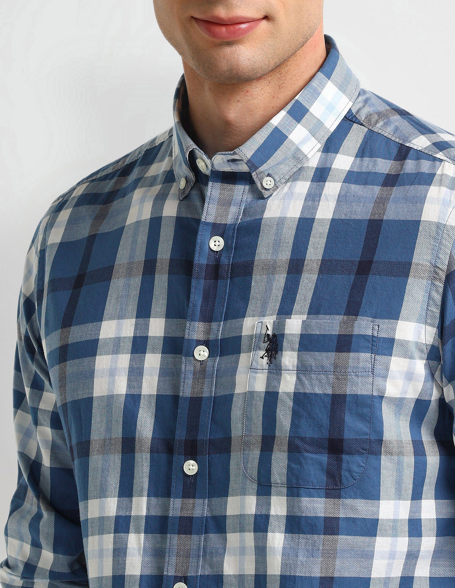 Slim Fit Checked Shirt White - U.S. Polo Assn. India | Large