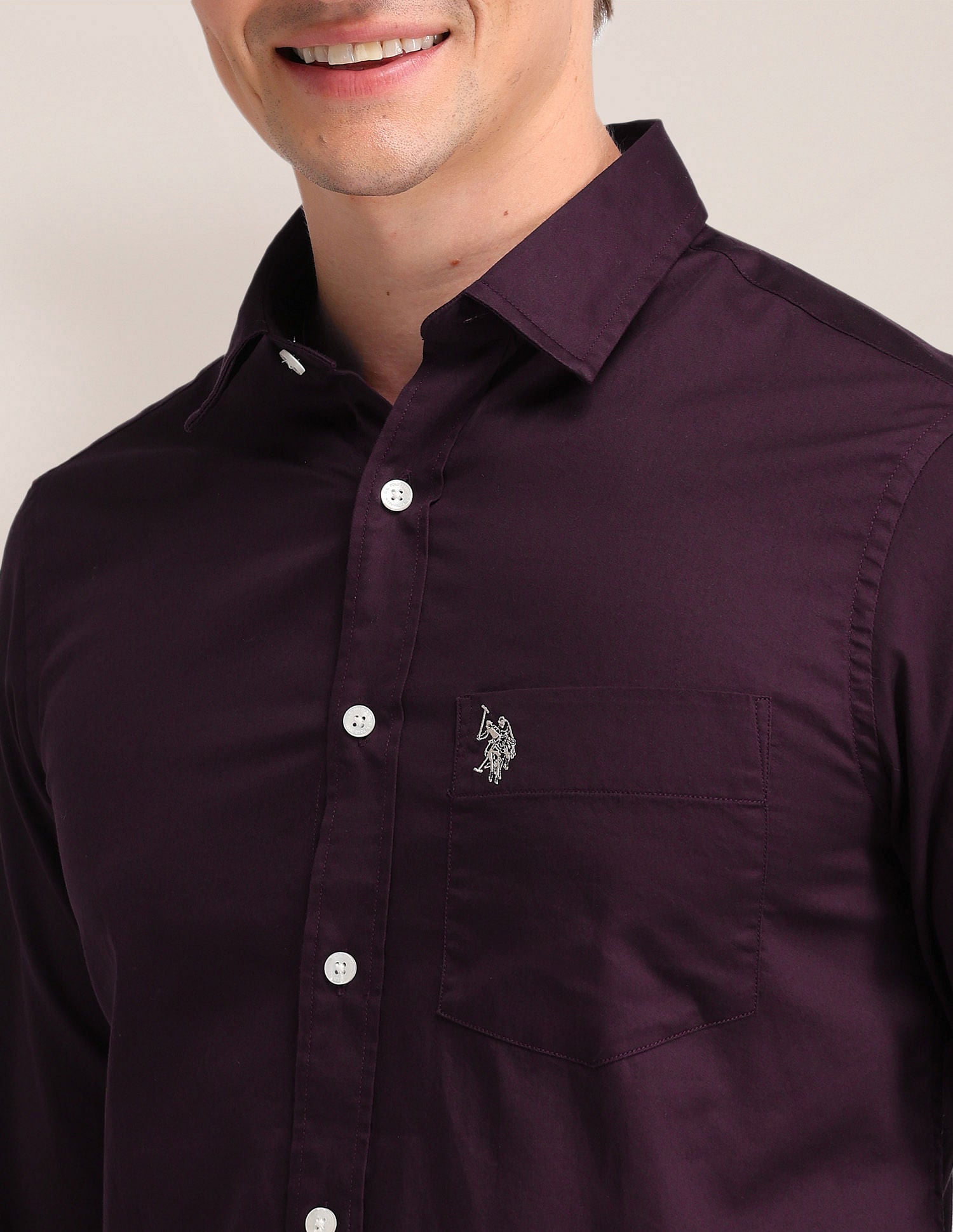 Solid Regular Fit Shirt Wine - U.S. Polo Assn. India | Large