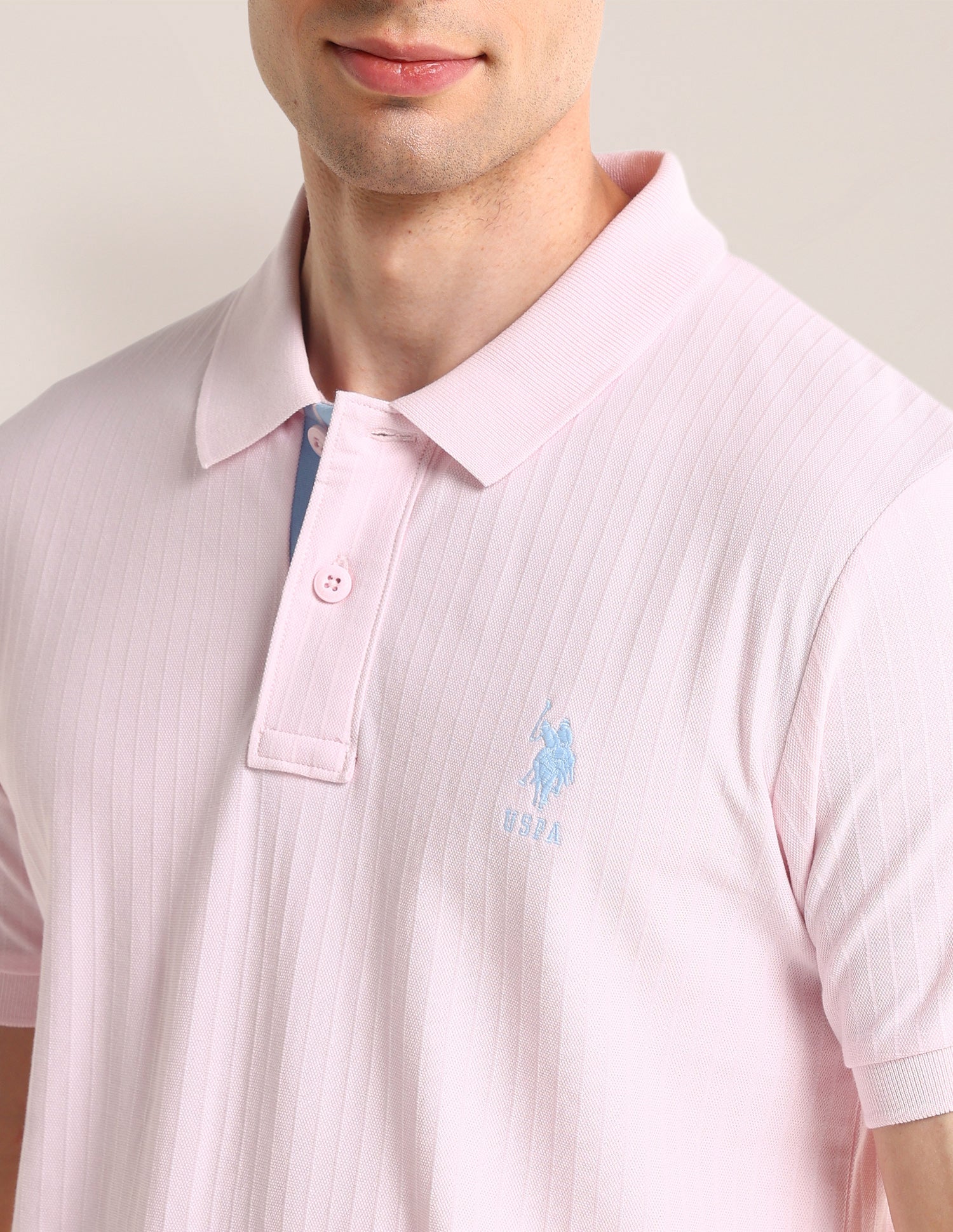 Textured Slim Fit Polo Shirt Light Pink - U.S. POLO ASSN. | Large