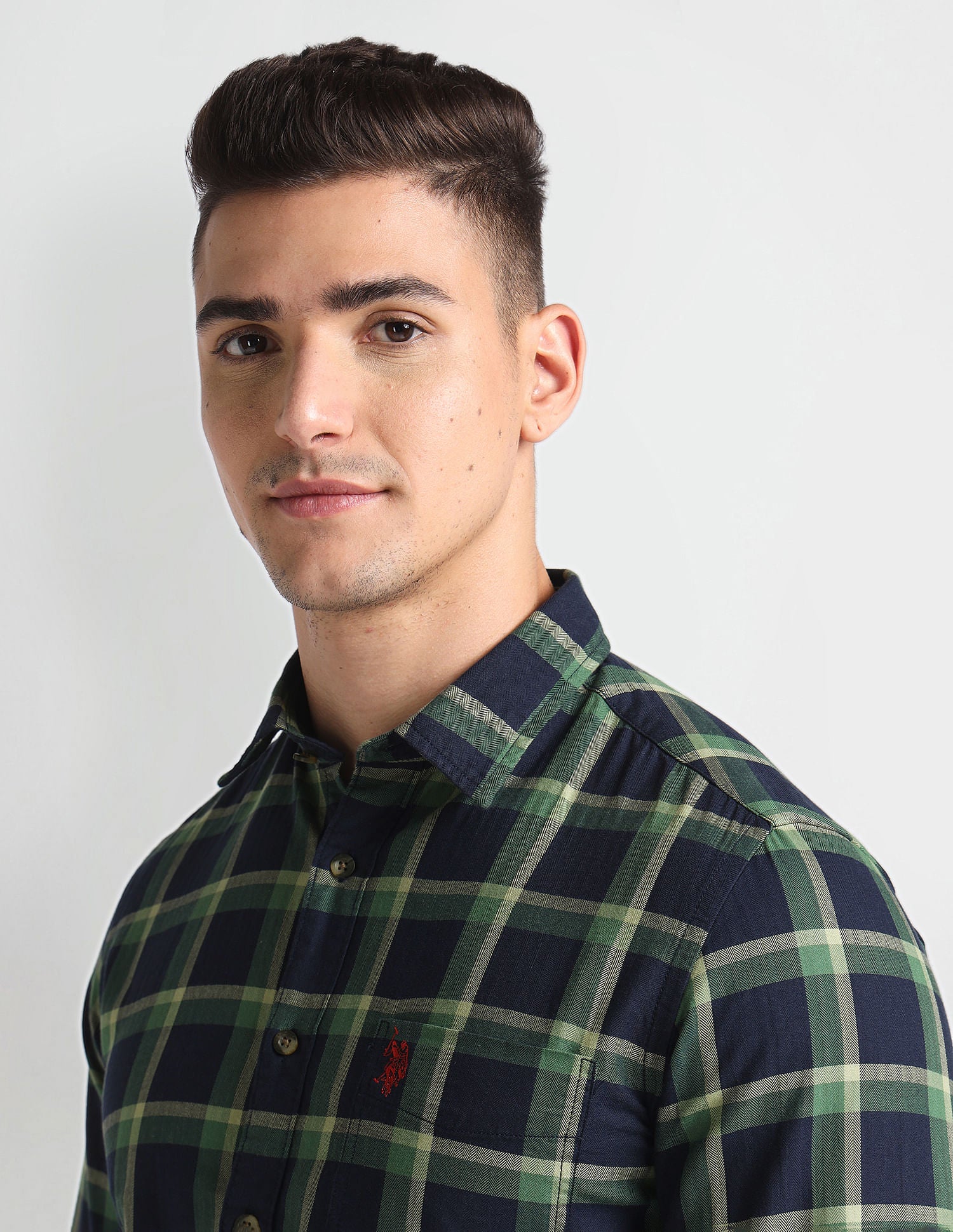Tartan Check Herringbone Shirt Green and Navy - U.S. Polo Assn. India | Large