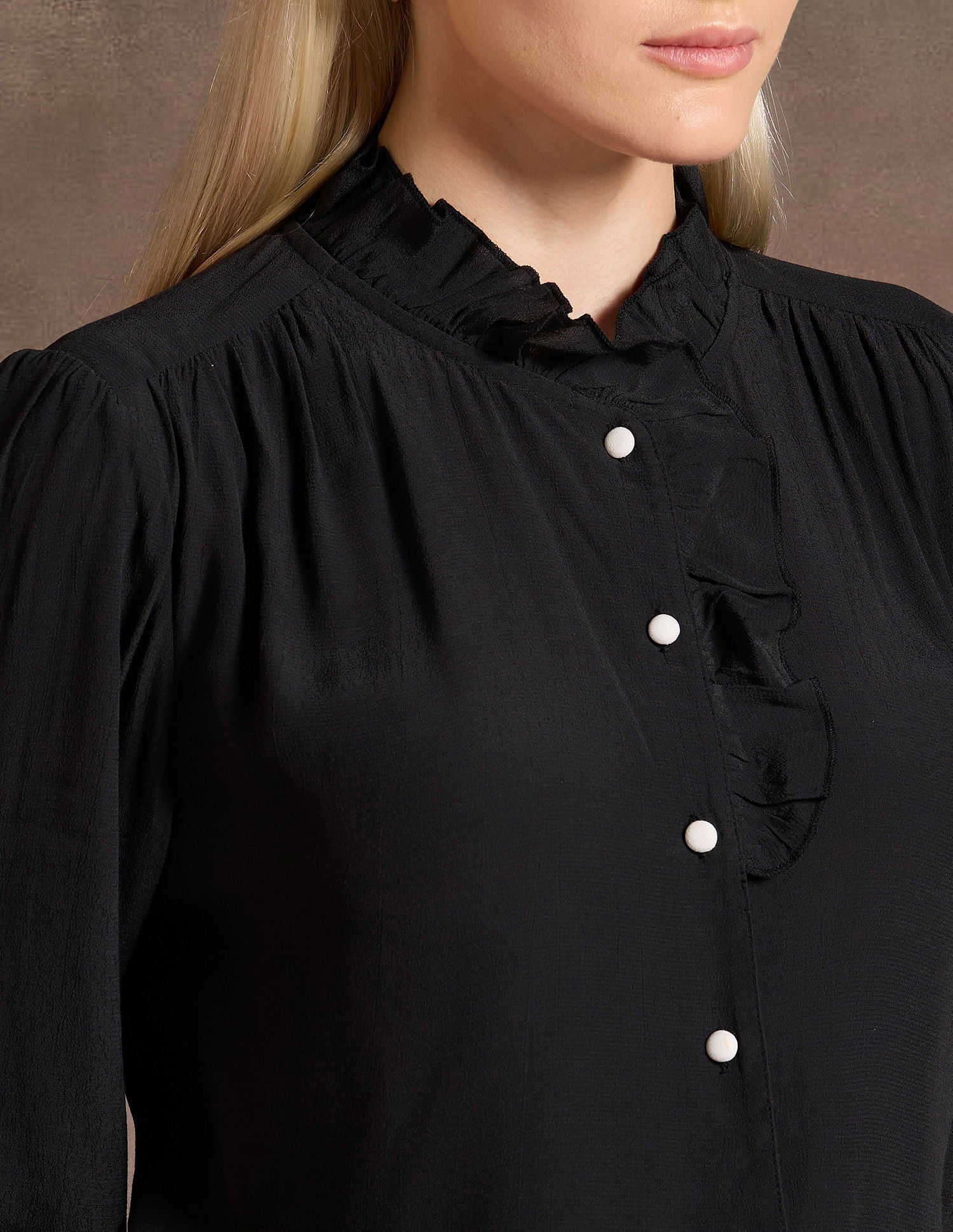 Ruffle Neck Regular Fit Top Black - U.S. POLO ASSN. | Large