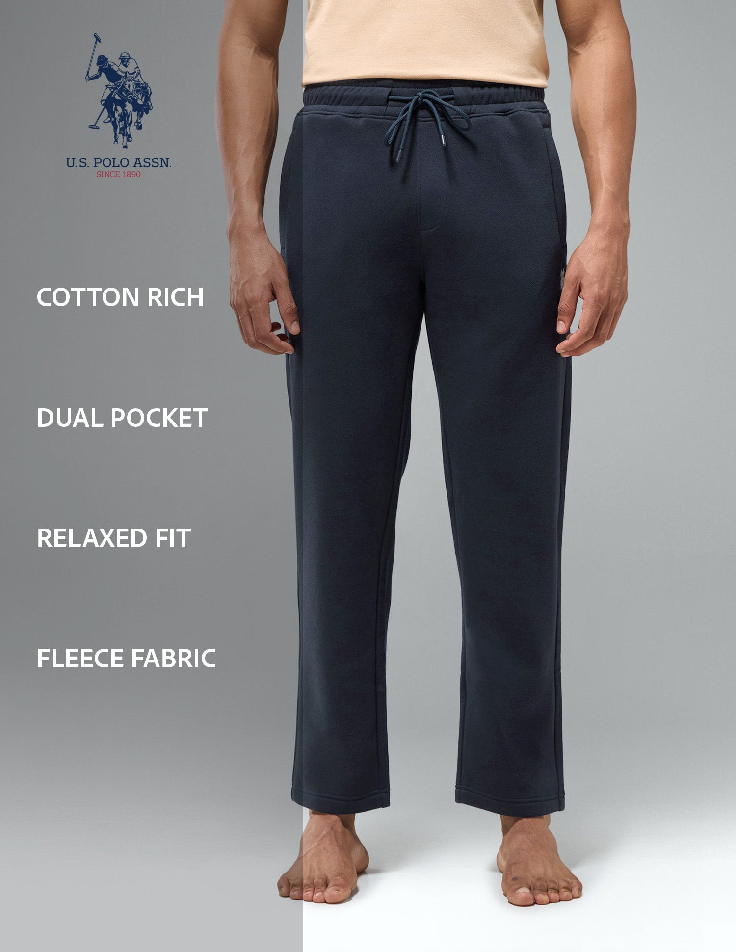 Cotton Fleece Relaxed Fit LR007 Track Pants Navy - U.S. Polo Assn. India | Large