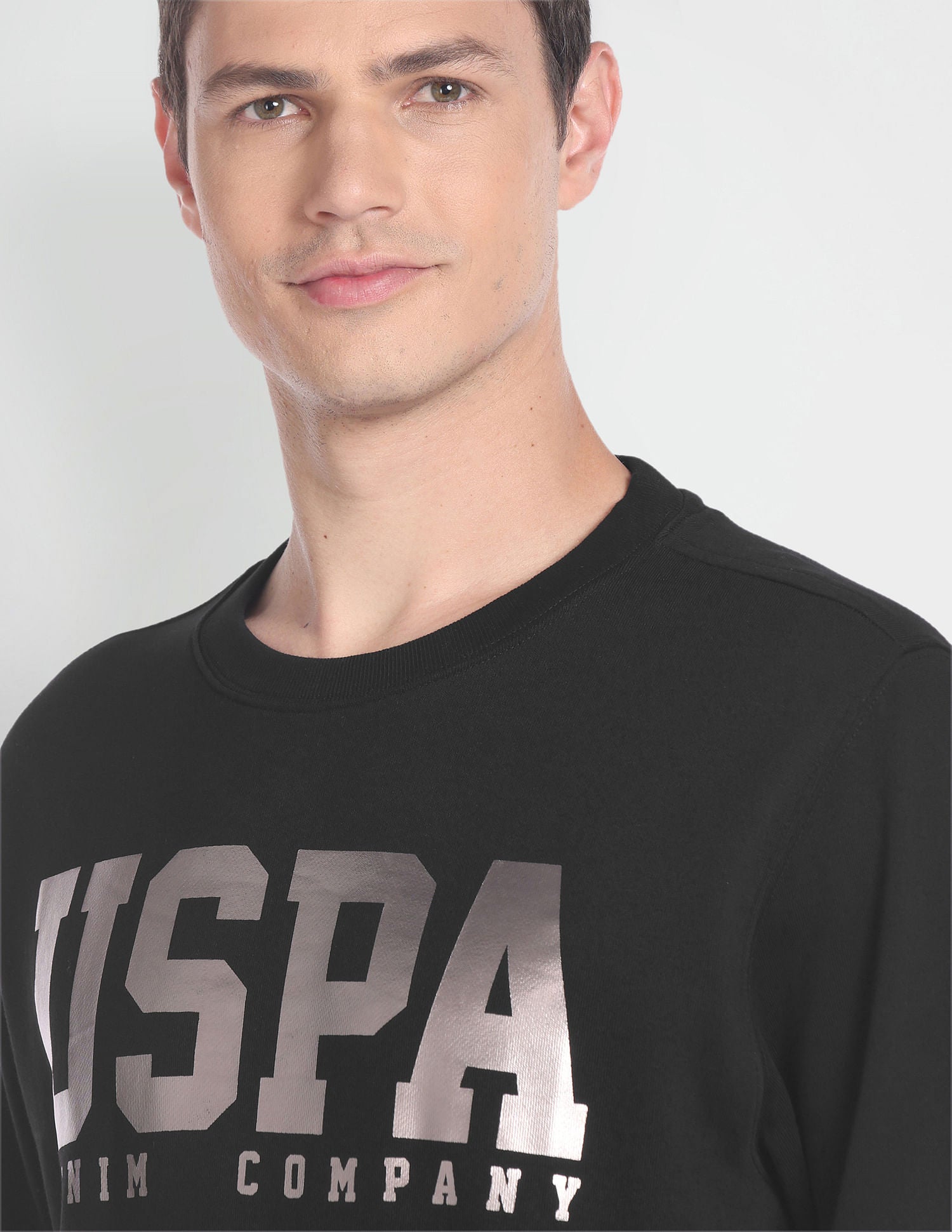 Brand Print Cotton Sweatshirt Black - U.S. POLO ASSN. | Large