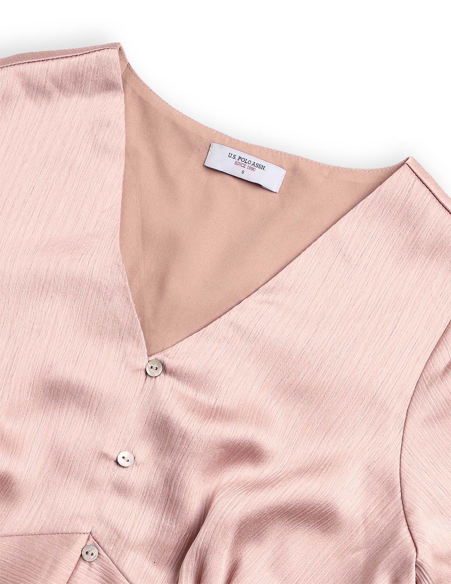 Solid V-neck A-lineDress Pink - U.S. POLO ASSN. | Large