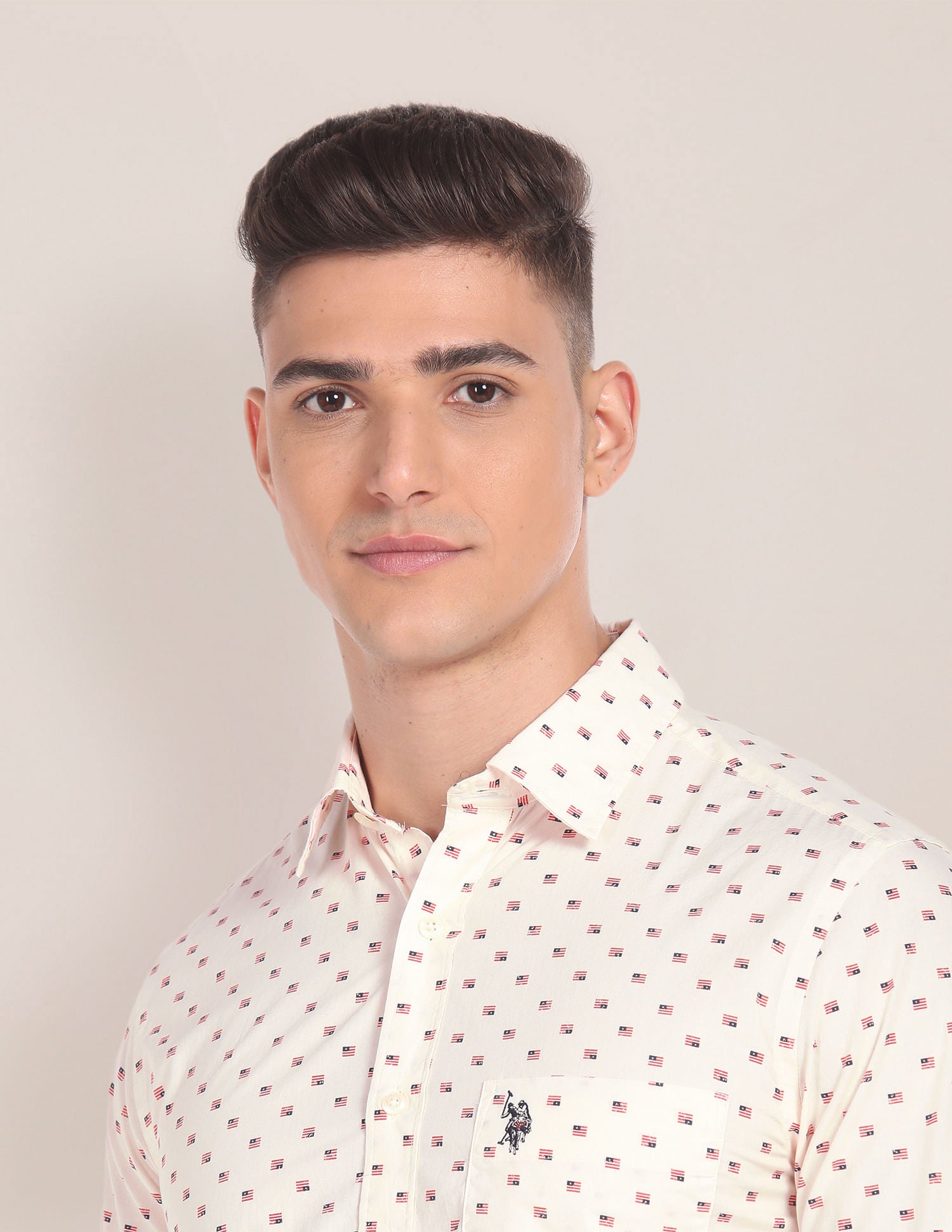 Spread Collar Brand Print Shirt Ivory - U.S. POLO ASSN. | Large