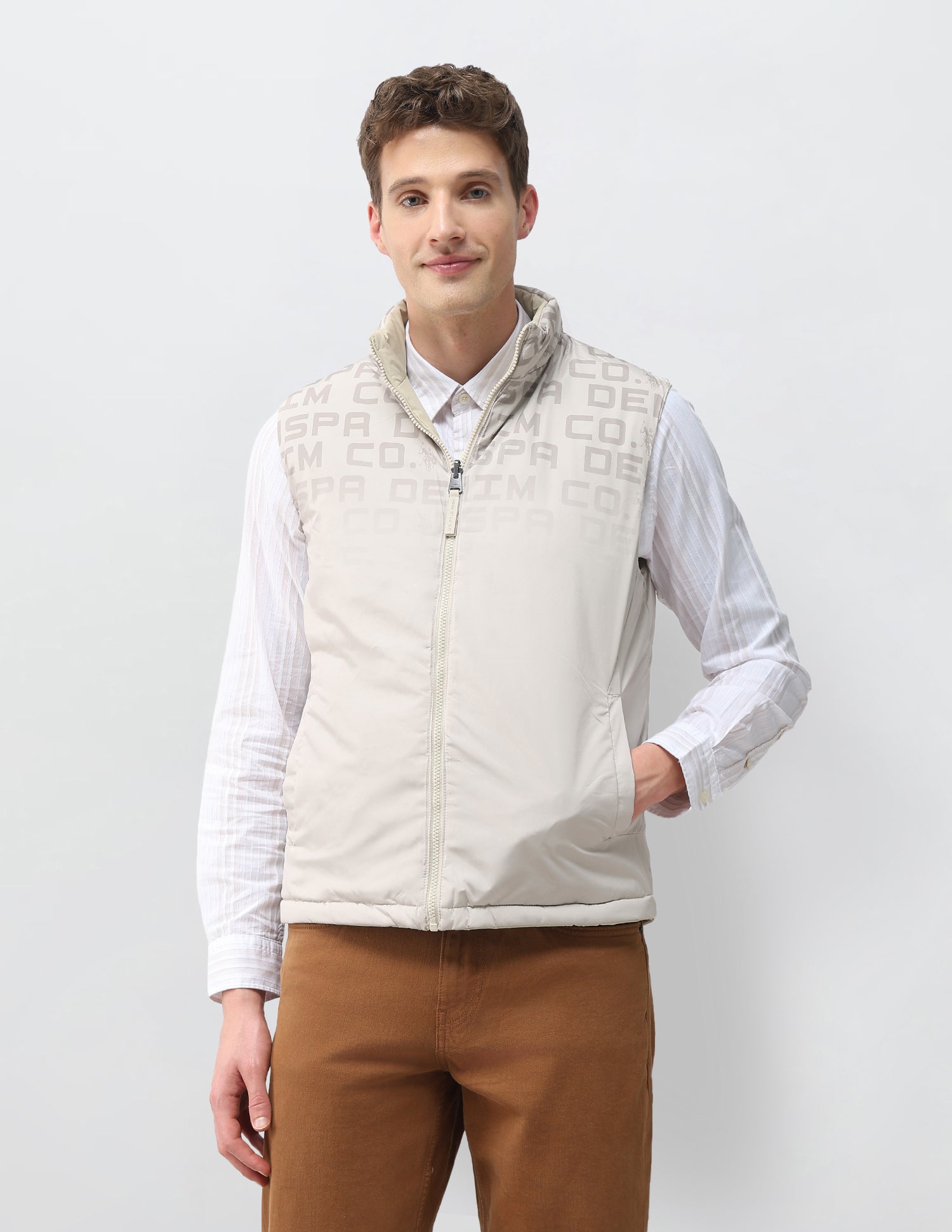 Reversible Brand Printed Puffer Jacket Beige - U.S. Polo Assn. India | Large