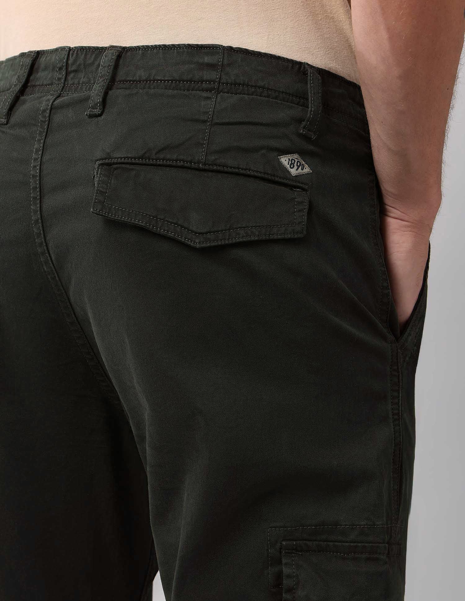 Pure Cotton Solid Cargos Olive - U.S. Polo Assn. India | Large