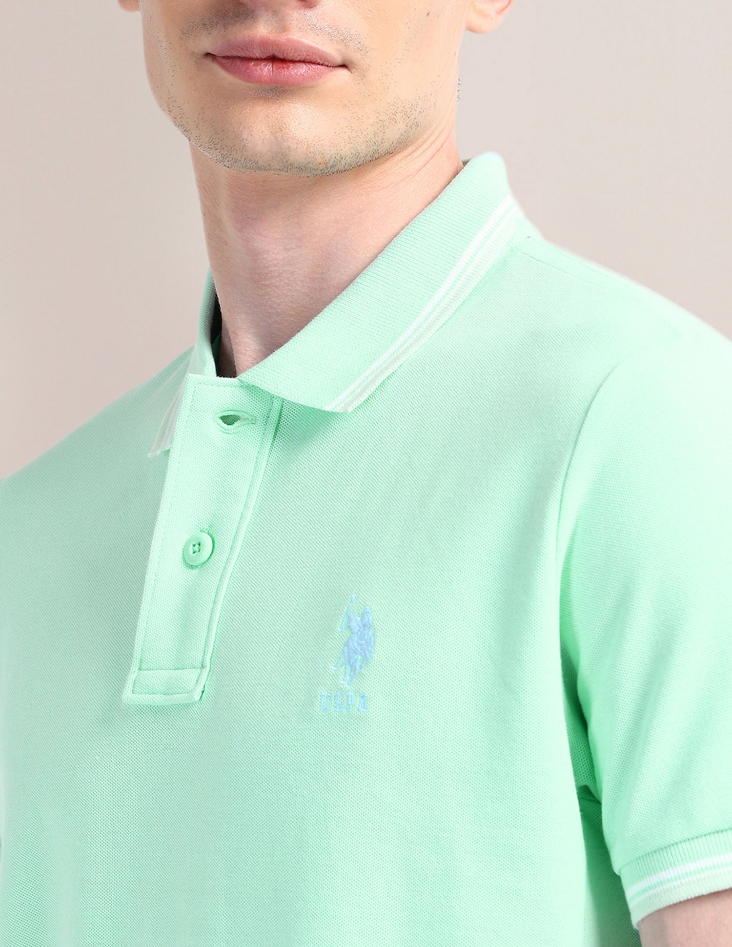 Solid Slim Fit Polo Shirt Green - U.S. Polo Assn. India | Large