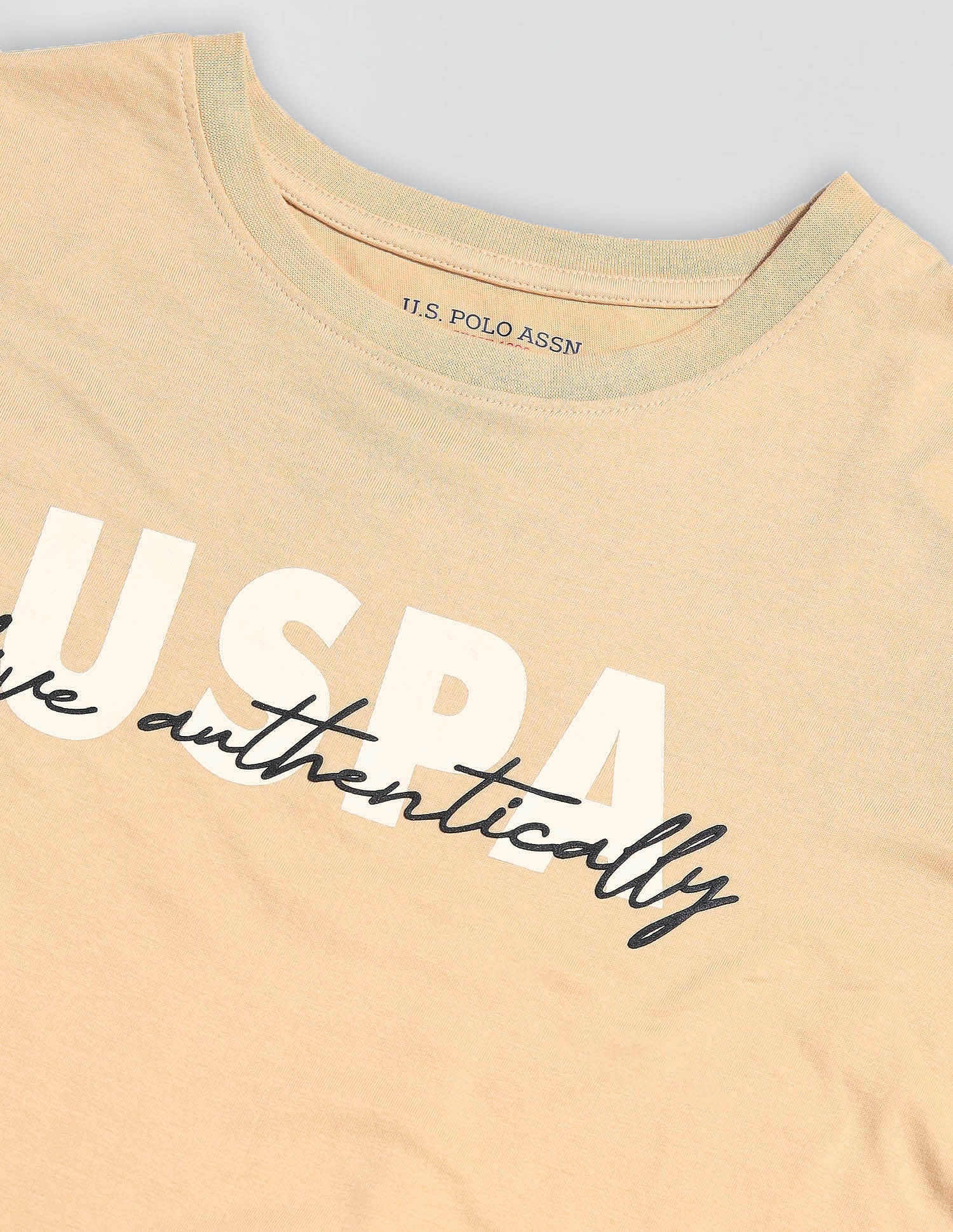 Regular Fit Brand Printed Lounge T-Shirt Beige - U.S. POLO ASSN. | Large