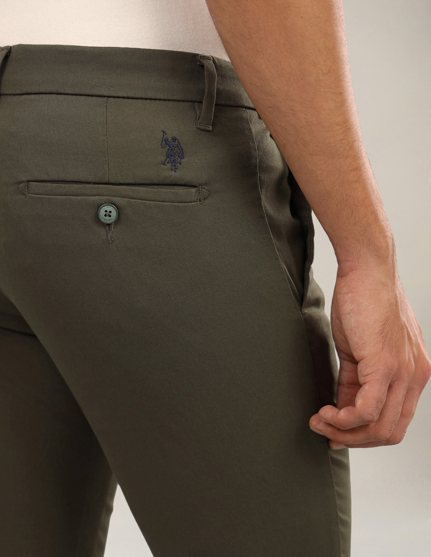 Denver Slim Fit Dobby Trousers Olive - U.S. Polo Assn. India | Large