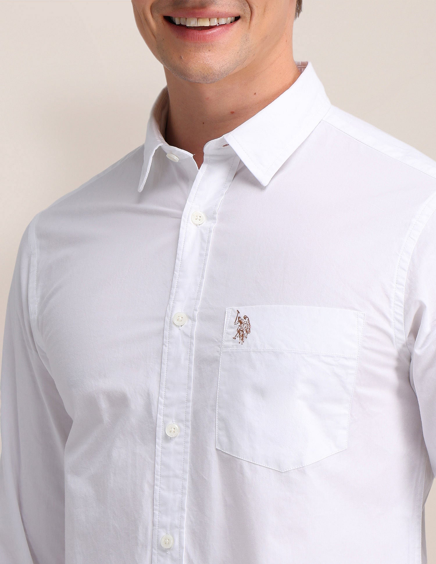 Dobby Weave Slim Fit Shirt White - U.S. Polo Assn. India | Large