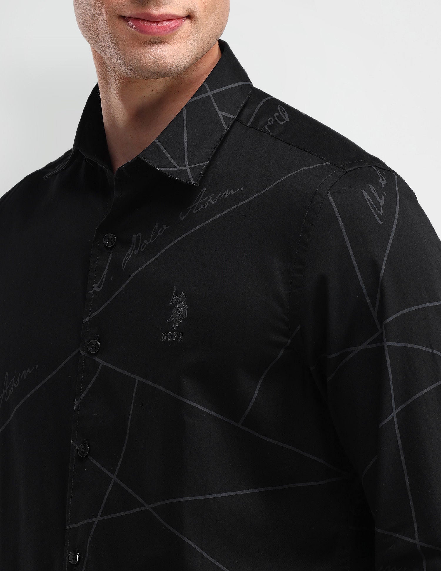 Slim Fit Typography Shirt Black - U.S. Polo Assn. India | Large