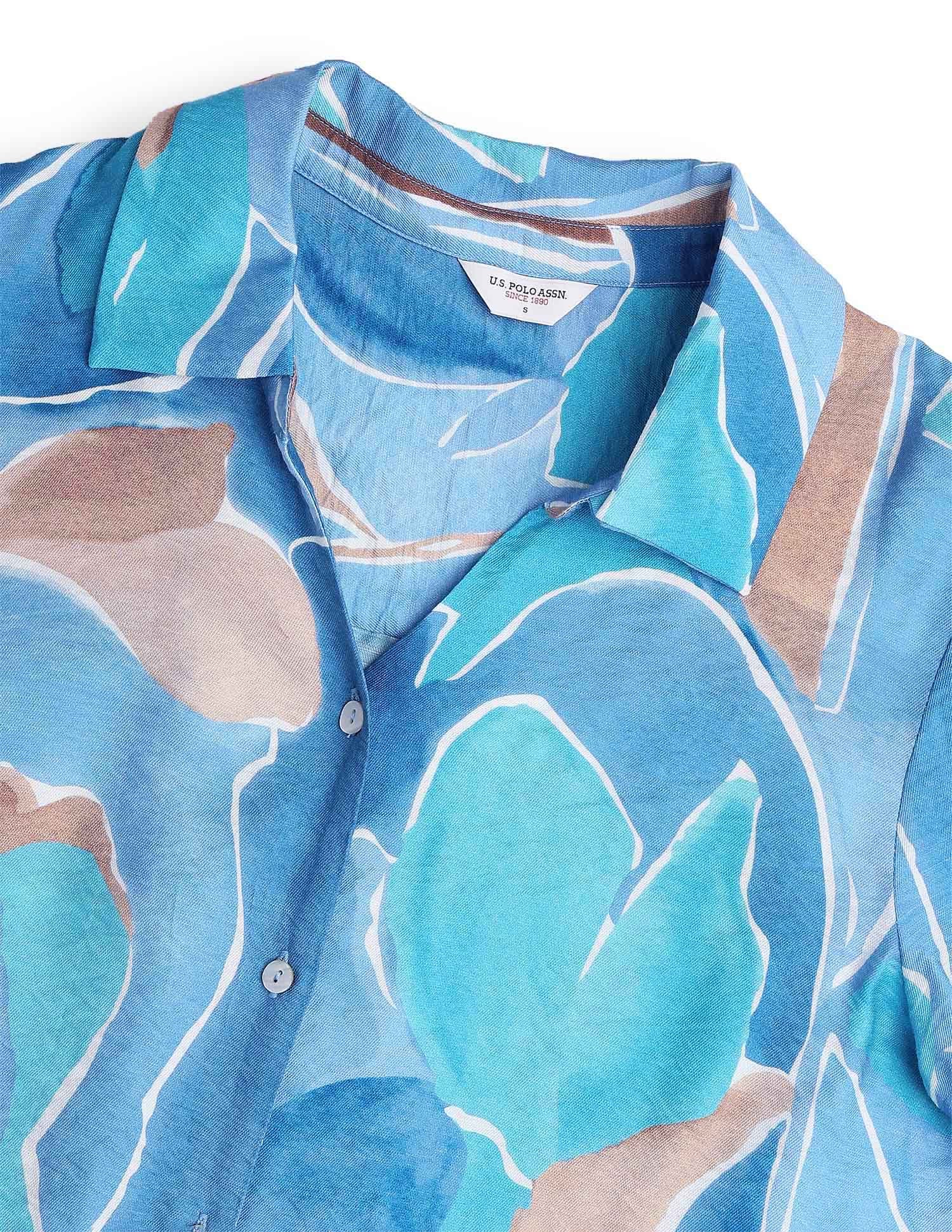 Abstract Printed V-Neck Collar Shirt Blue - U.S. Polo Assn. India | Large