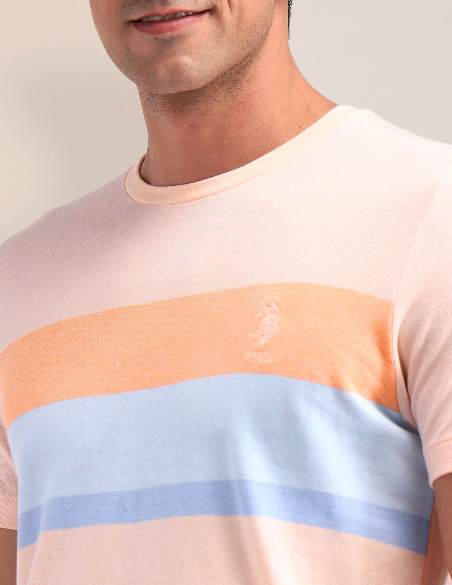 Horizontal Striped Cotton T-Shirt Peach - U.S. POLO ASSN. | Large