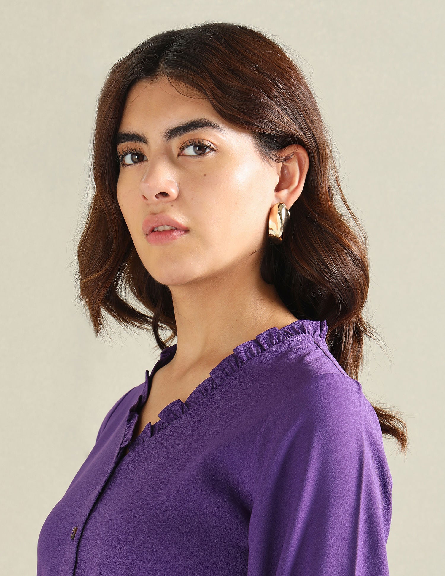 Ruffled Neck Solid Top Purple - U.S. POLO ASSN. | Large