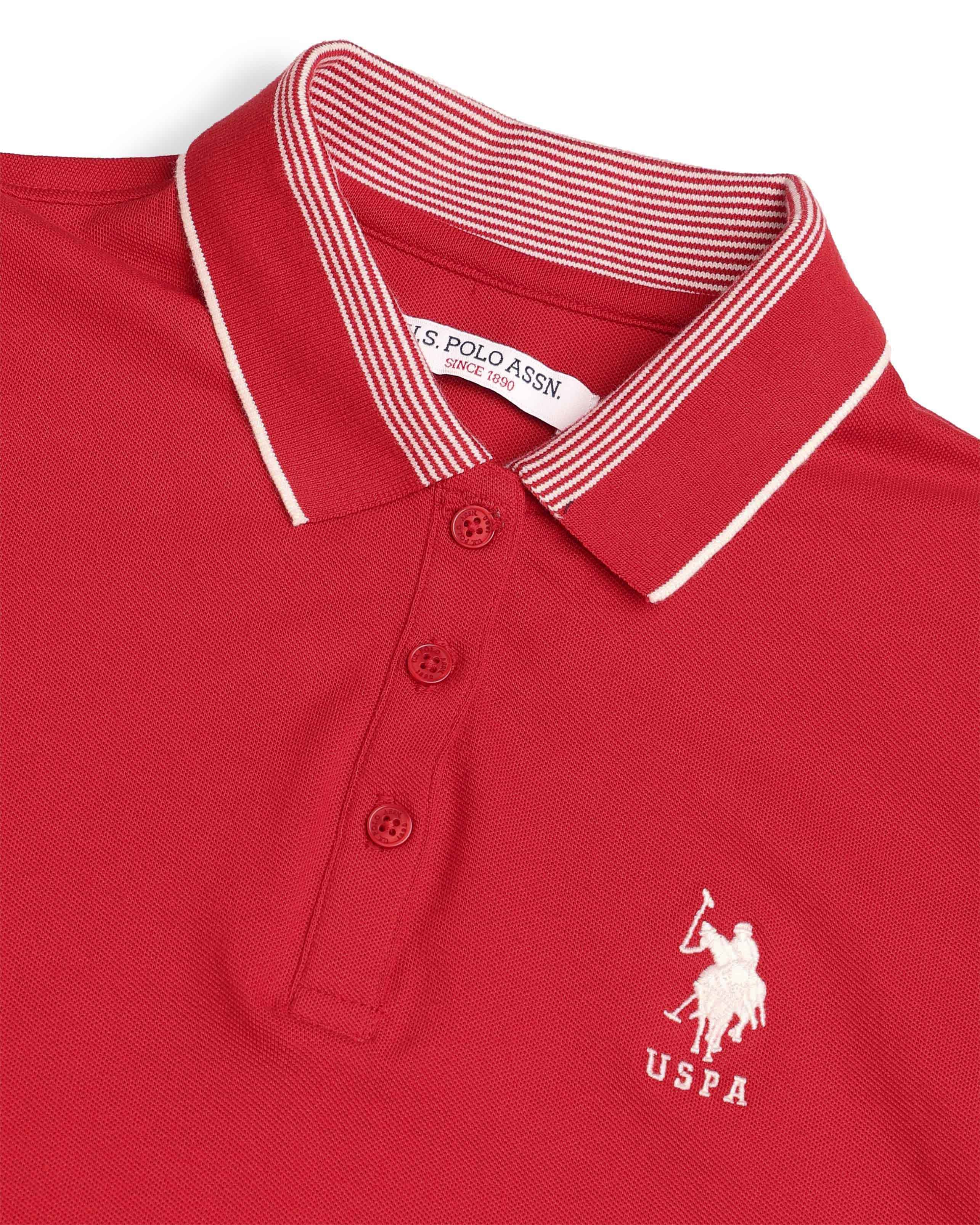 Regular Fit Solid Polo Shirt Red - U.S. Polo Assn. India | Large