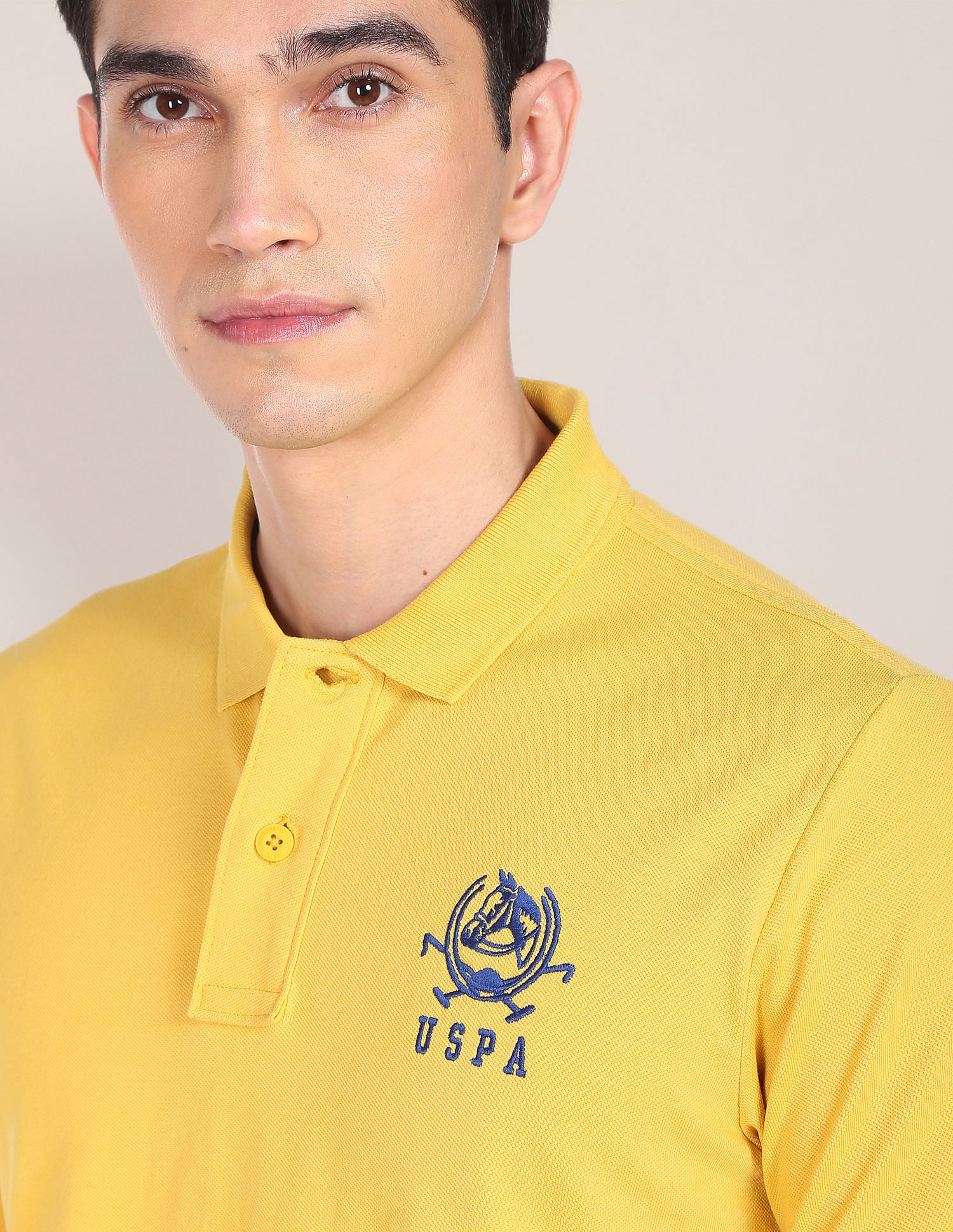 Men Mustard Solid Pure Cotton Polo Shirt Mustard - U.S. Polo Assn. India | Large