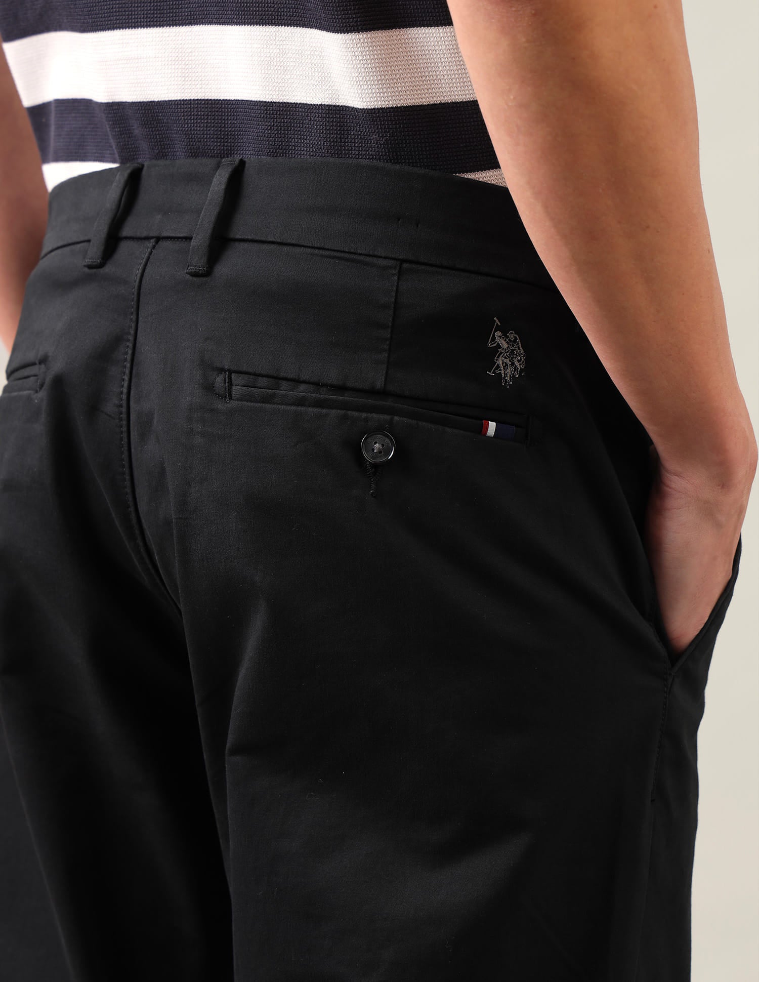 Riley Straight Fit Satin Trousers Black - U.S. Polo Assn. India | Large