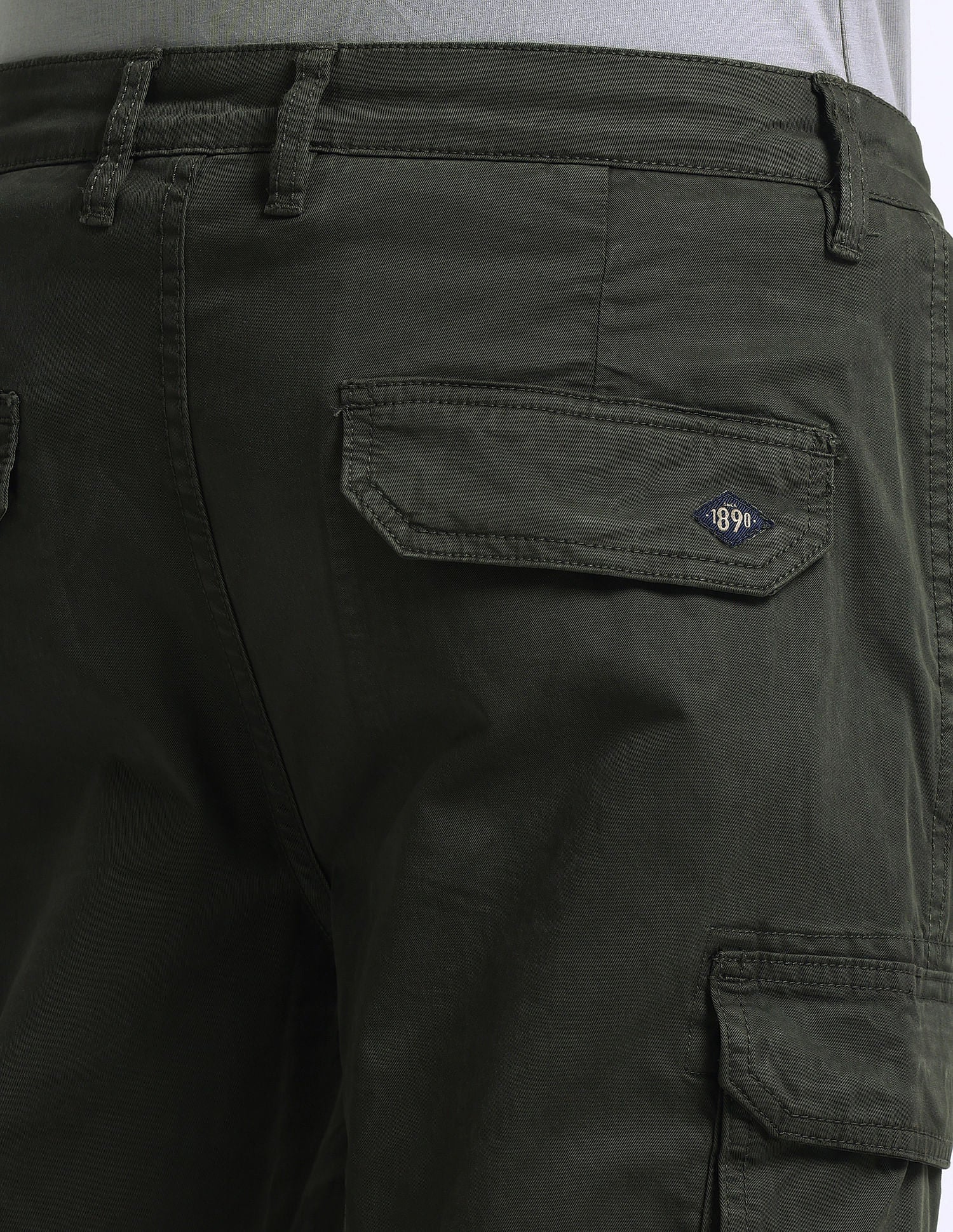 Slim Straight Fit Solid Cargo Pants Olive - U.S. Polo Assn. India | Large