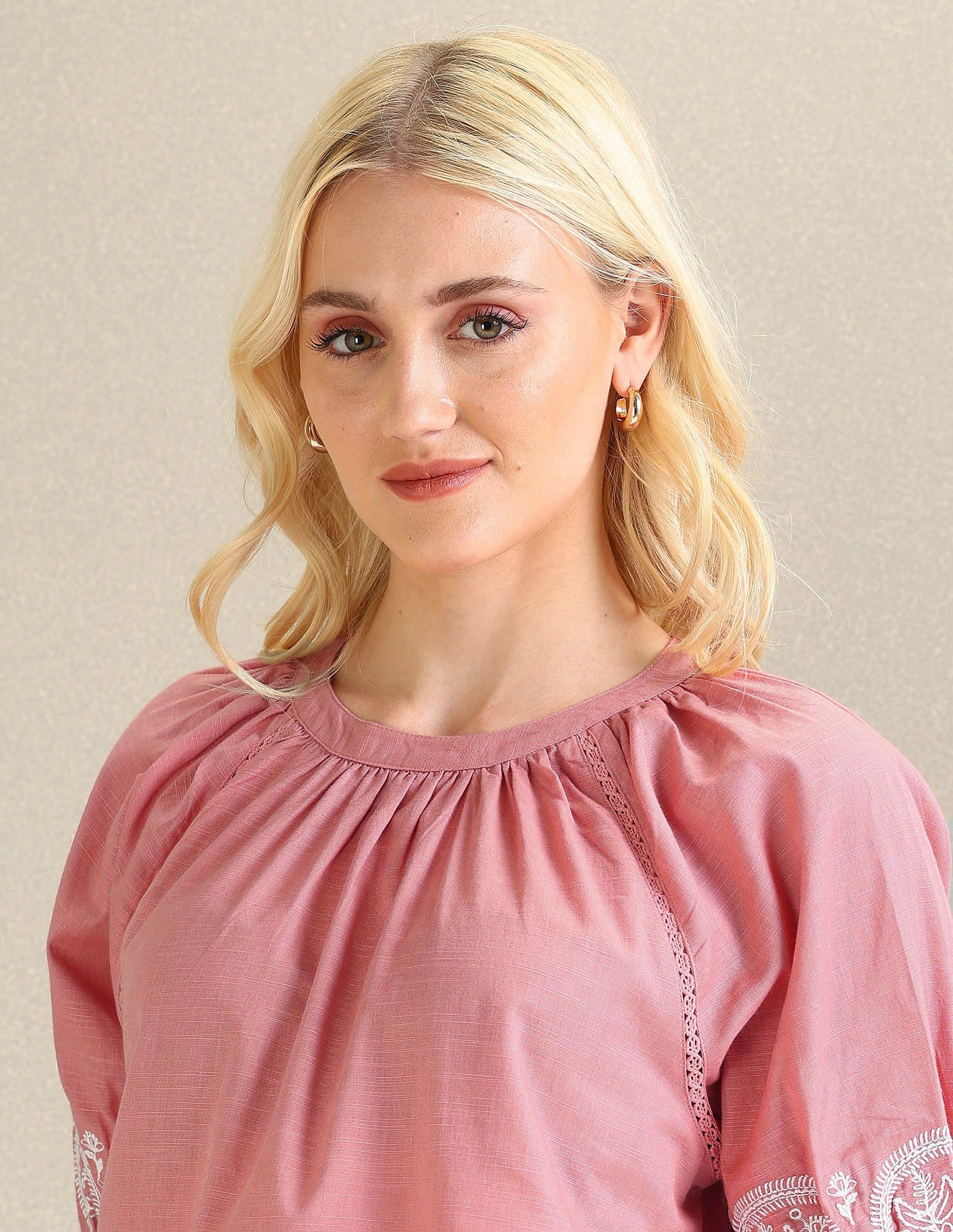 Embroidered Sleeve Cotton Top Pink - U.S. POLO ASSN. | Large