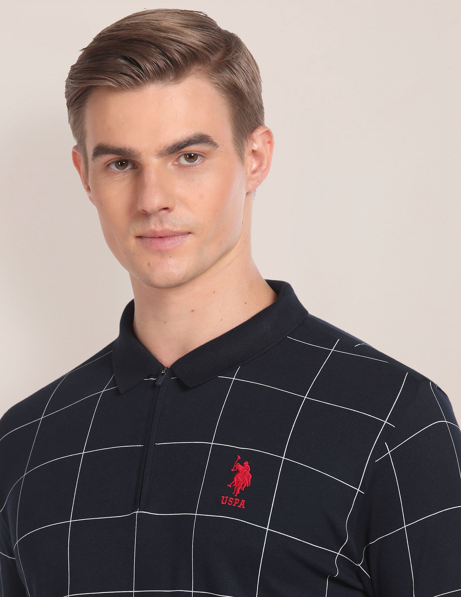 Check Knit Polo Shirt Navy - U.S. Polo Assn. India | Large