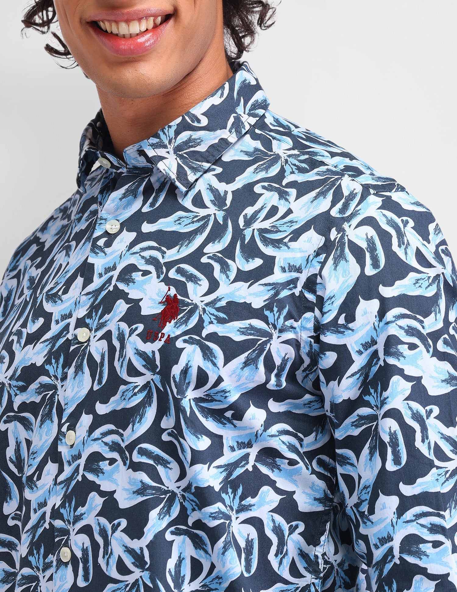 Floral Pattern Twill Shirt Navy - U.S. Polo Assn. India | Large