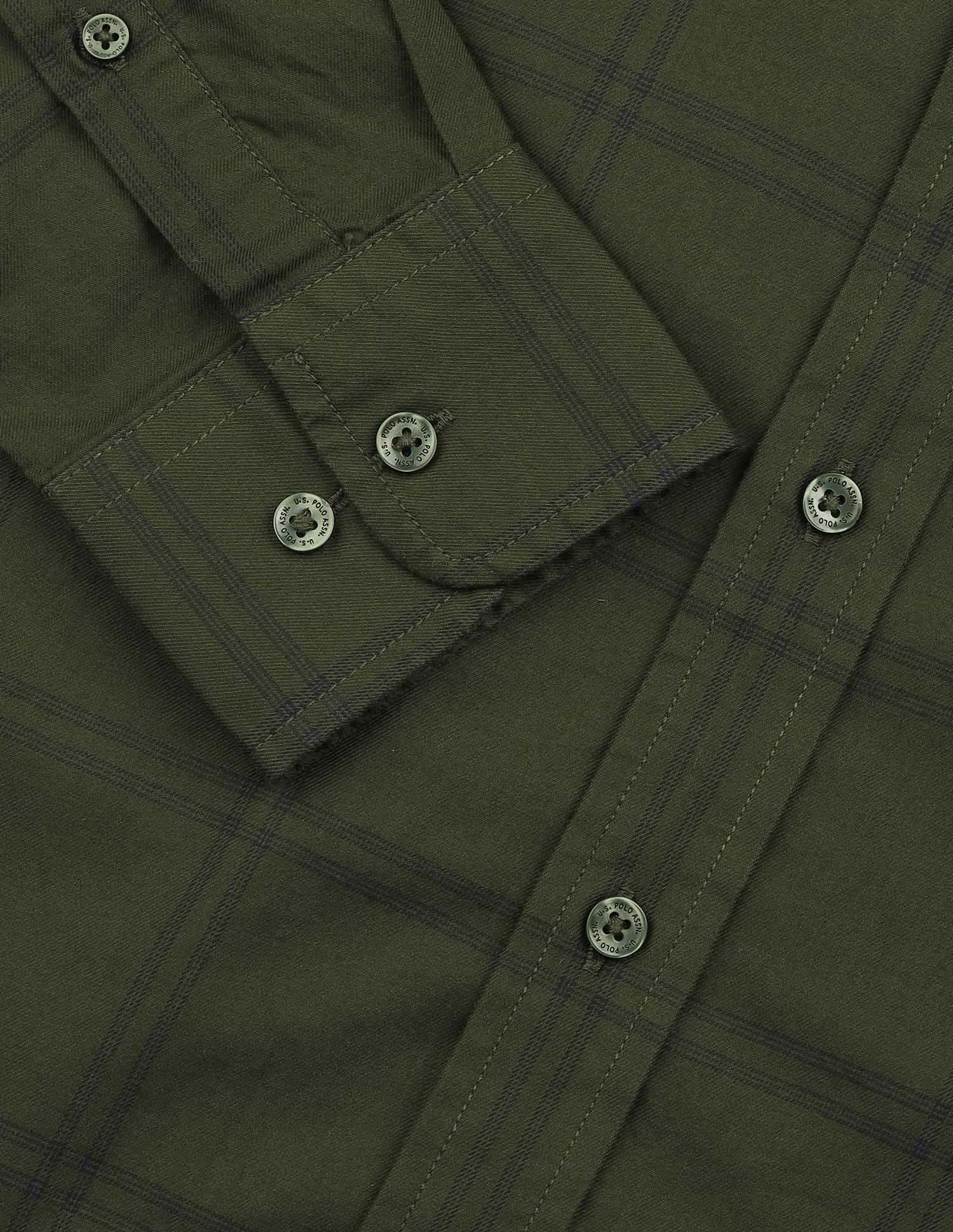 Grid Tattersall Checked Pure Cotton Shirt Dark Green - U.S. POLO ASSN. | Large