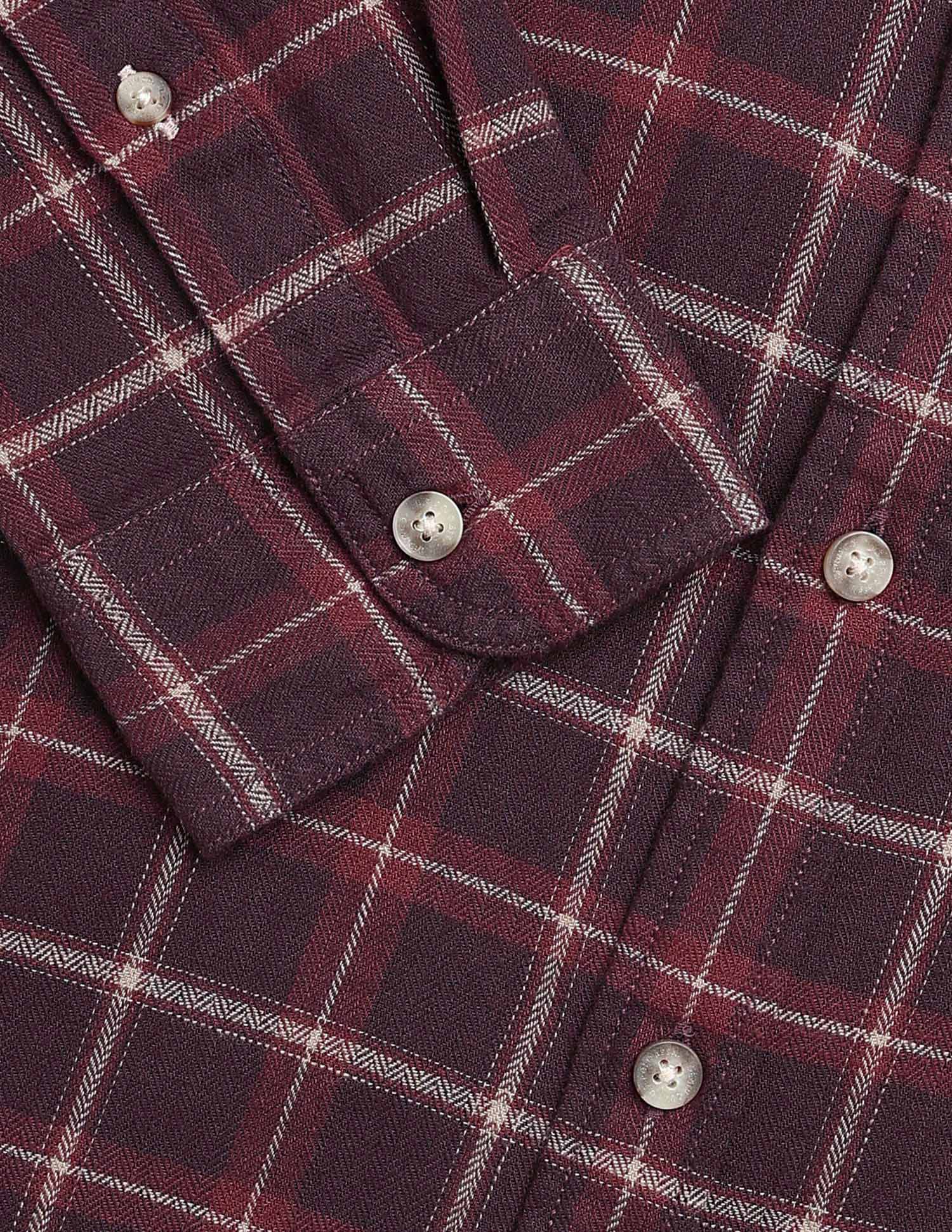 Grid Tattersall Checked Herringbone Shirt Wine - U.S. POLO ASSN. | Large