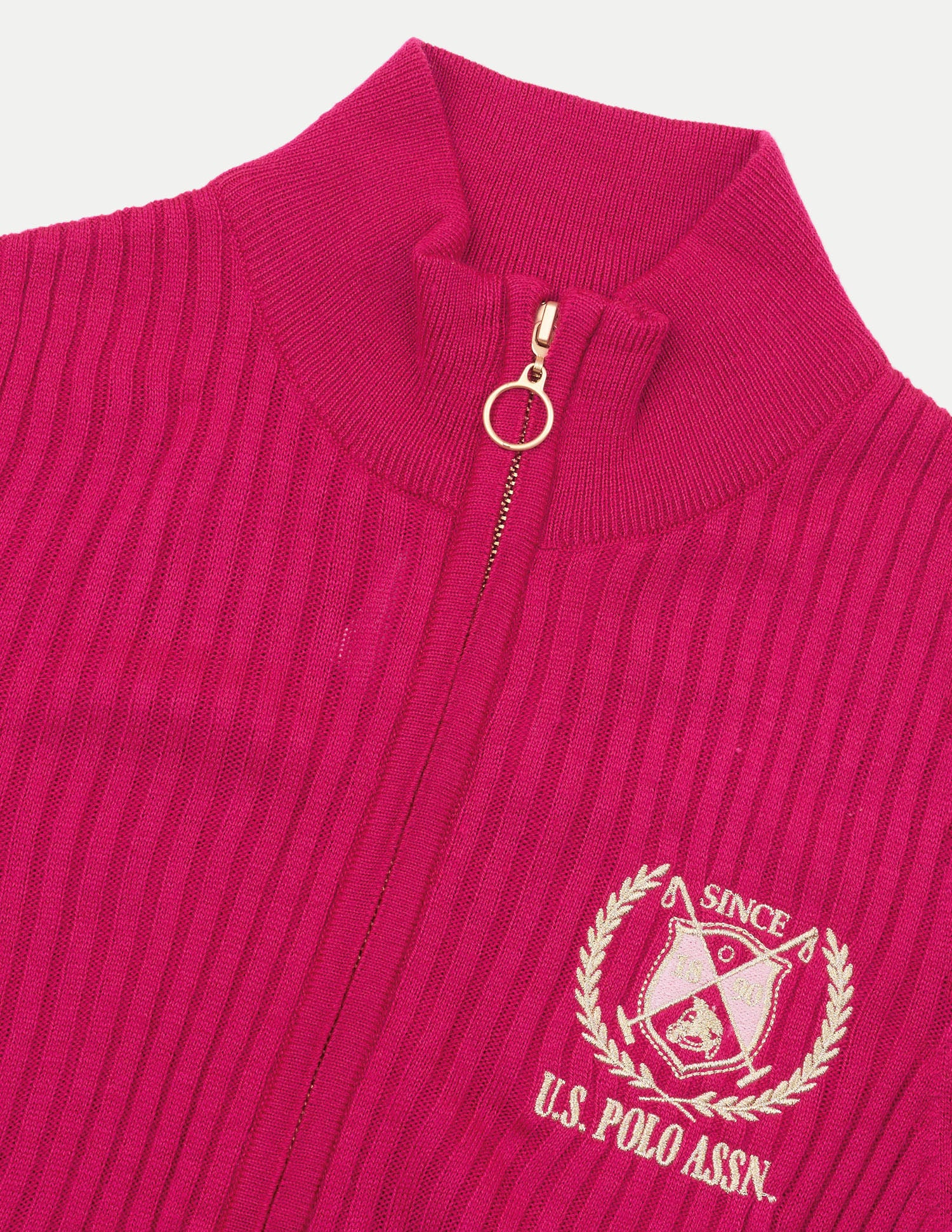 Patterned Knit Slim Fit Zipper Sweater Pink - U.S. Polo Assn. India | Large