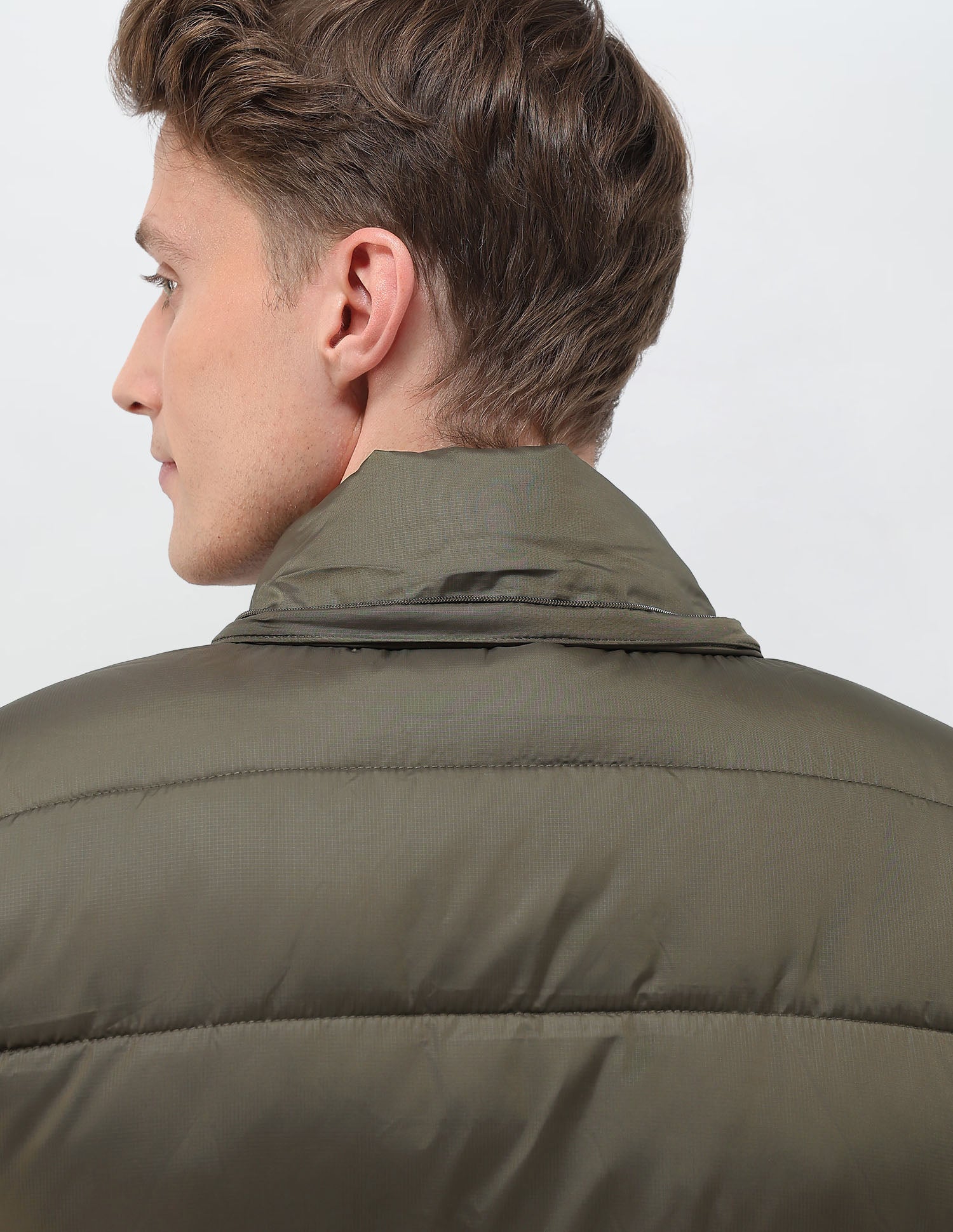 Removable Hood Solid Puffer Jacket Olive - U.S. Polo Assn. India | Large