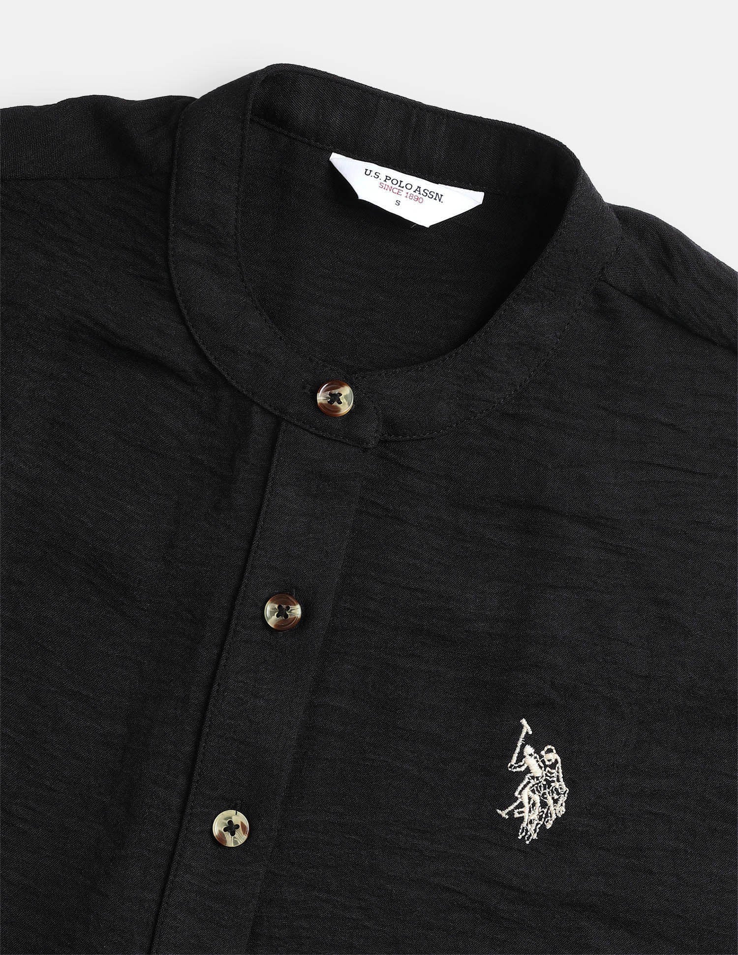 Solid Relaxed Fit Mandarin Shirt Black - U.S. Polo Assn. India | Large