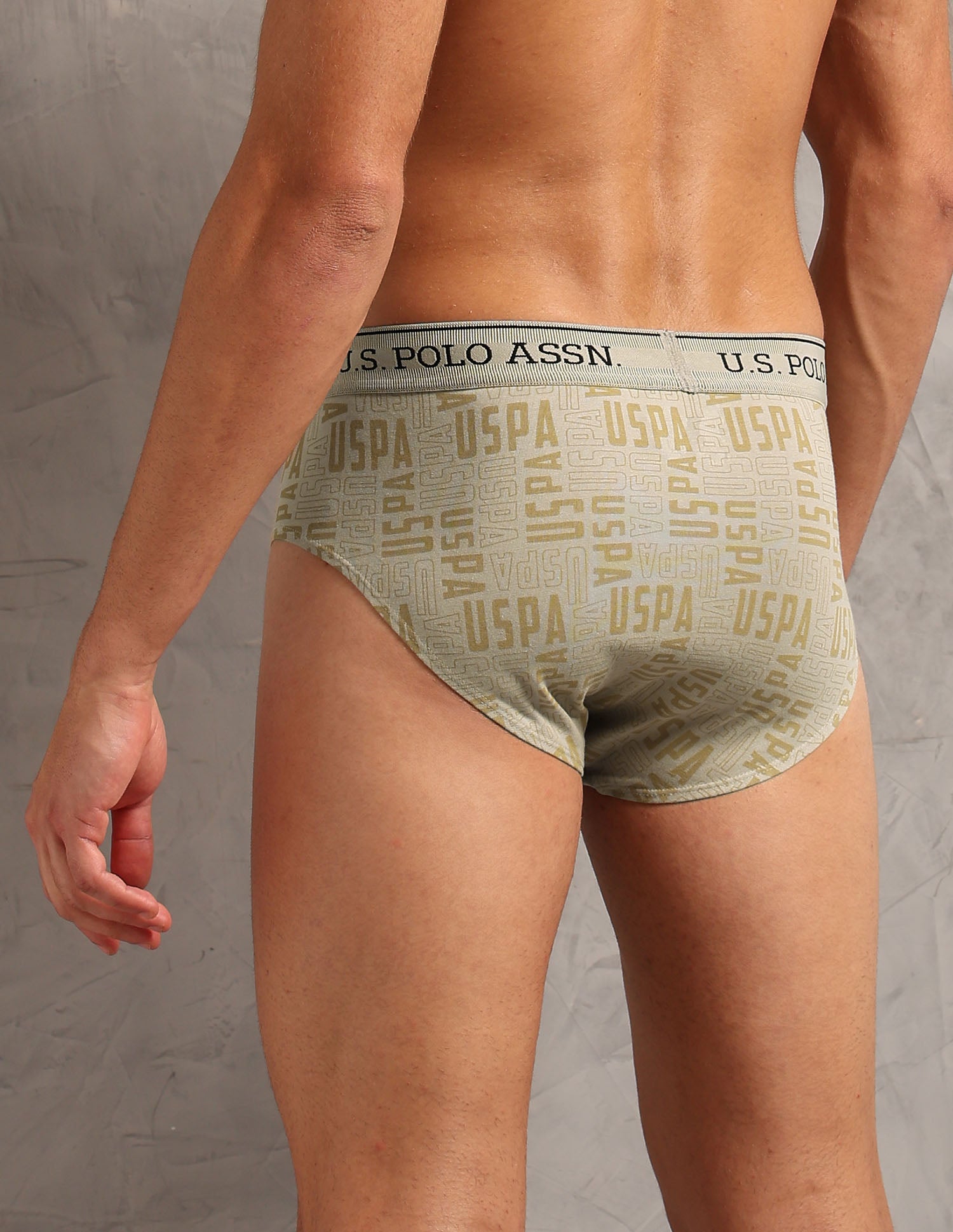 Moisture Wicking Cotton OEB17 Briefs - Pack Of 3 Aop Granite Green, Aop Oatmeal and Stone Blue - U.S. POLO ASSN. | Large