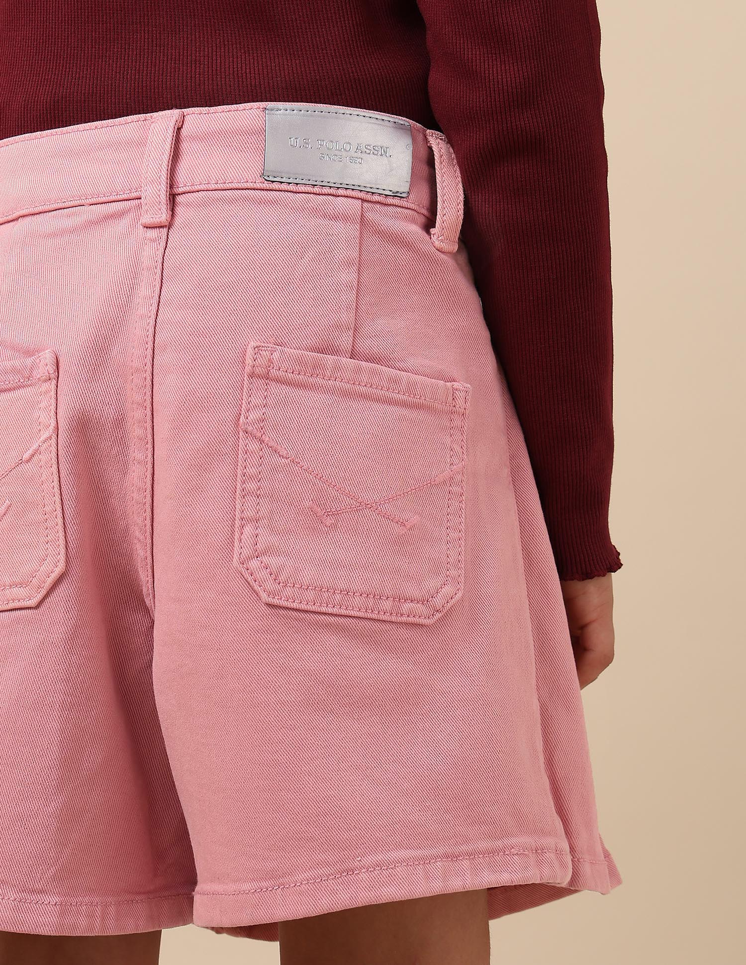Girls Regular Fit Denim Shorts Pink - U.S. POLO ASSN. | Large