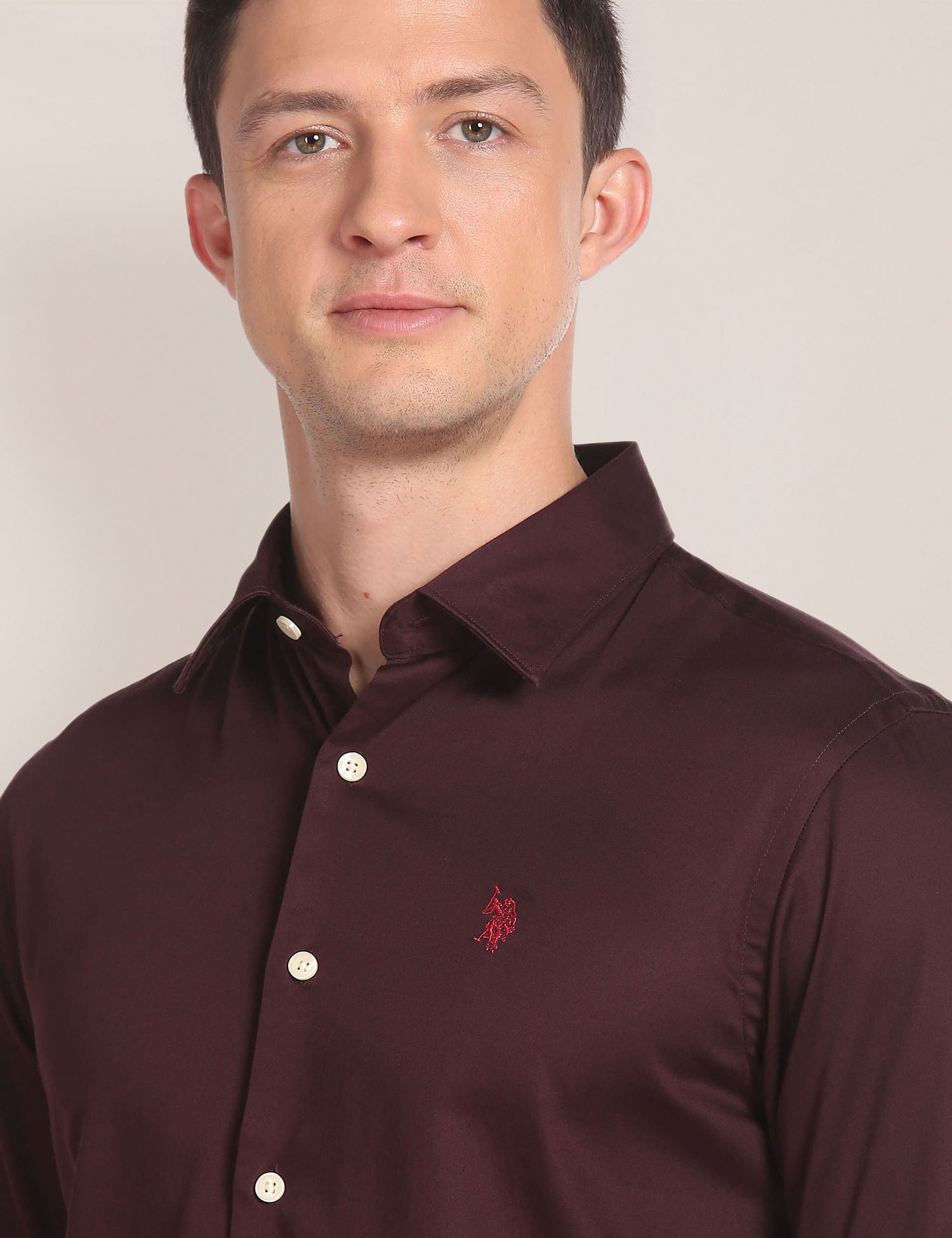 Cotton Stretch Solid Shirt Wine - U.S. POLO ASSN. | Large