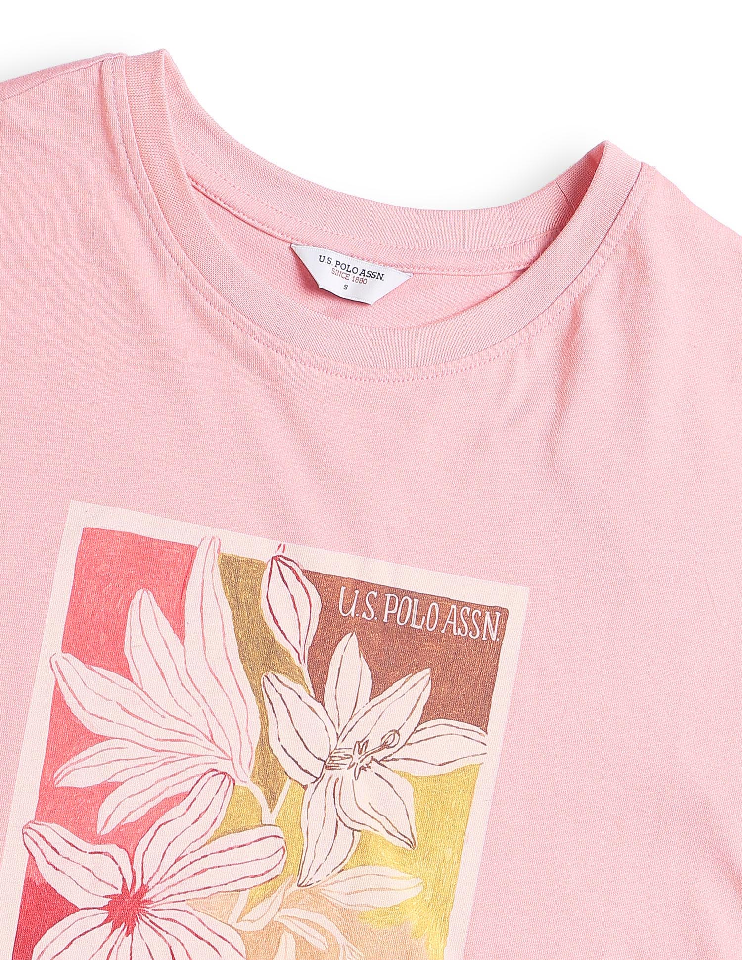 Floral Printed Oversized Fit T-Shirt Pink - U.S. Polo Assn. India | Large