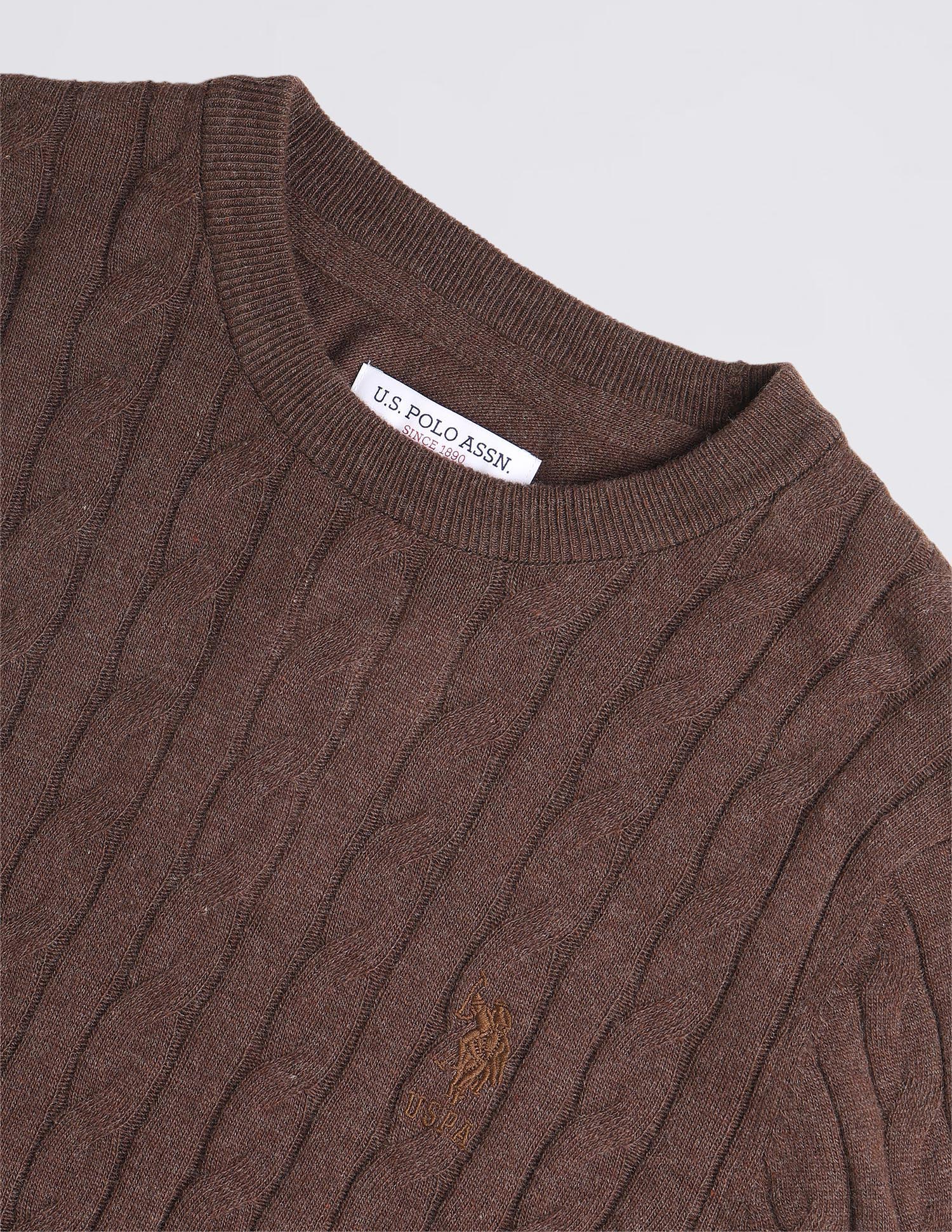 Cable Patterned Knit Regular Fit Sweater Brown - U.S. POLO ASSN. | Large