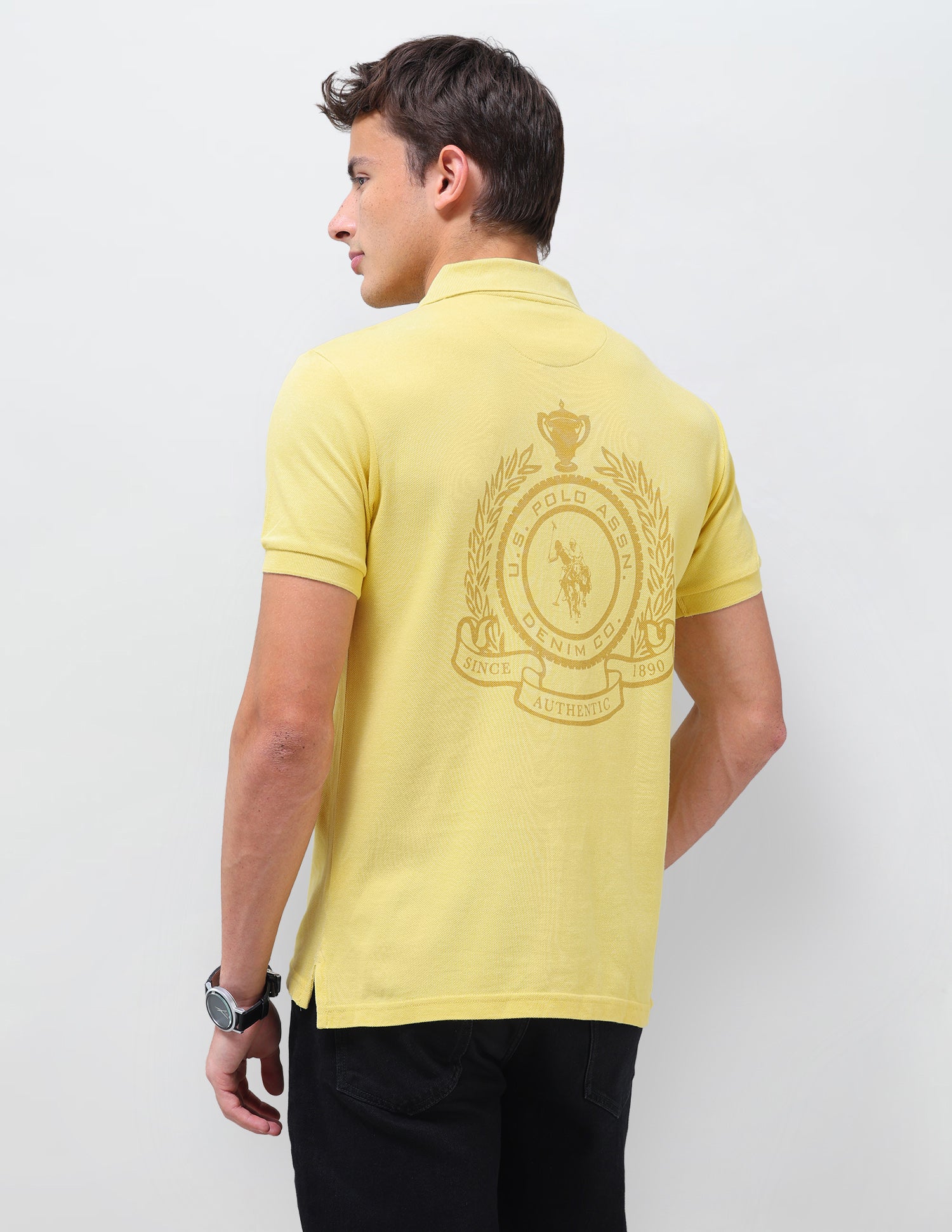 Graphic Brand Printed Slim Fit Polo Shirt Yellow - U.S. Polo Assn. India | Large
