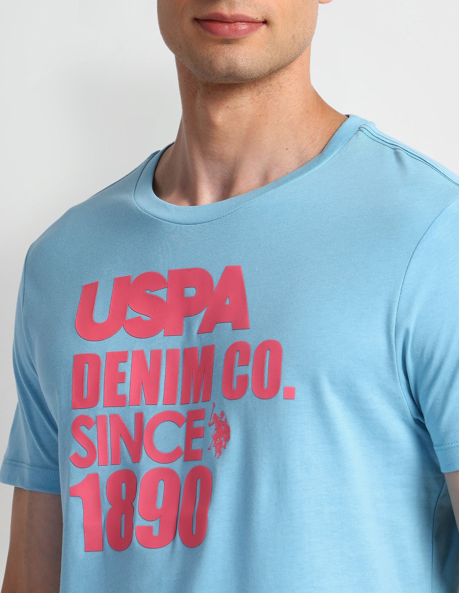 Muscle Fit Typography T-Shirt Light-Blue - U.S. Polo Assn. India | Large