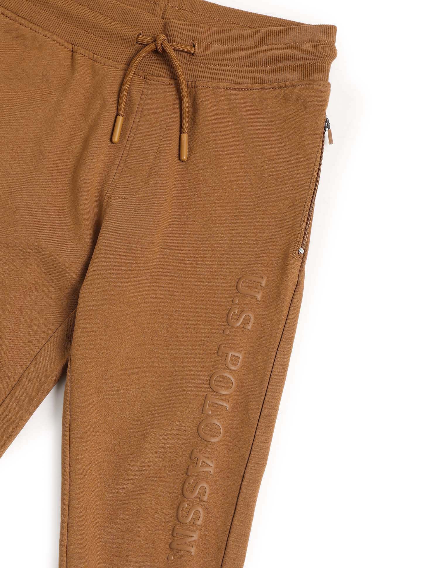 Boys Solid Pure Cotton Track Pants Brown - U.S. POLO ASSN. | Large