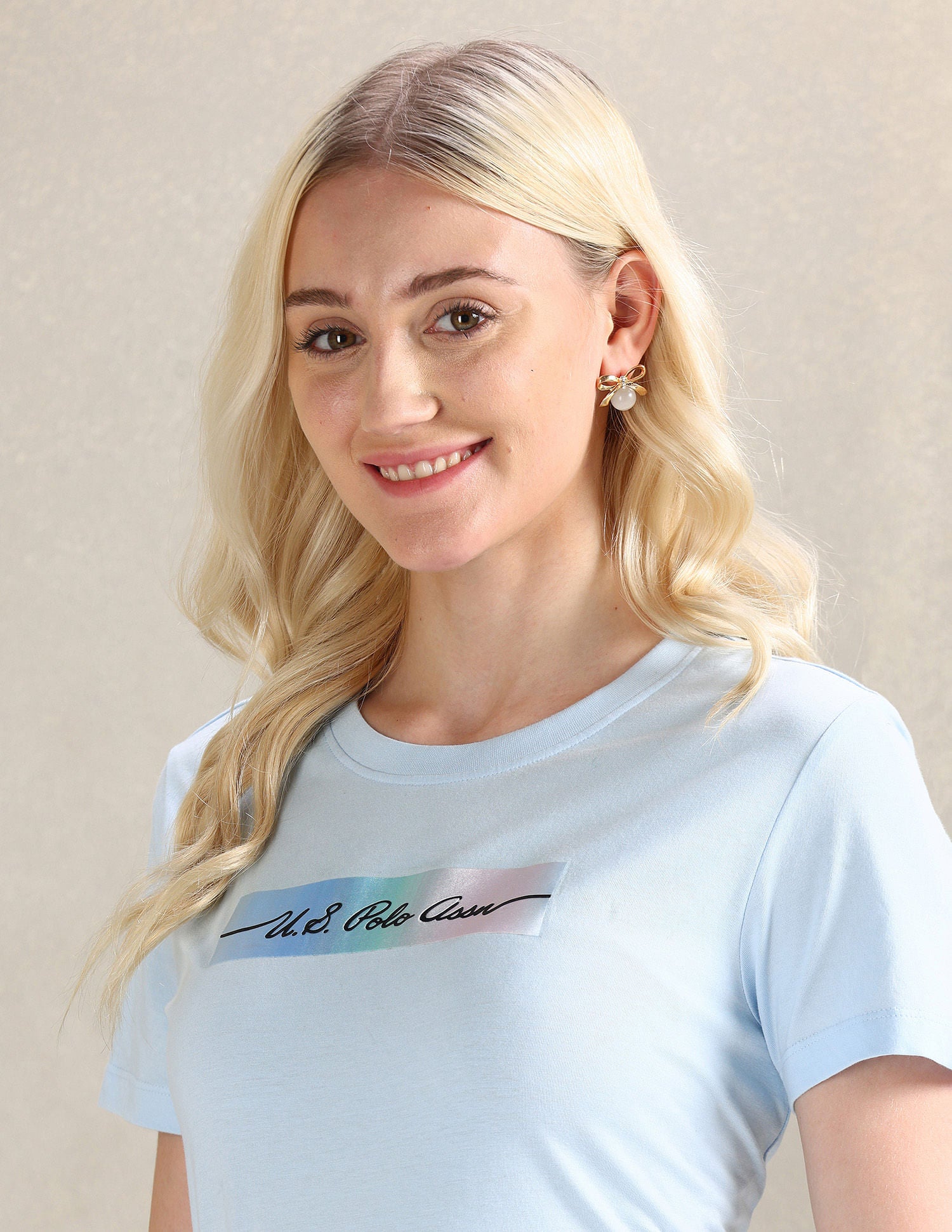 Rainbow Sticker Print Cotton T-Shirt Light Blue - U.S. POLO ASSN. | Large