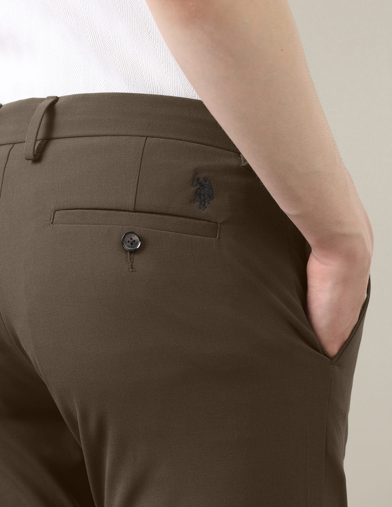 Satin Austin Slim Fit Trousers Brown - U.S. Polo Assn. India | Large